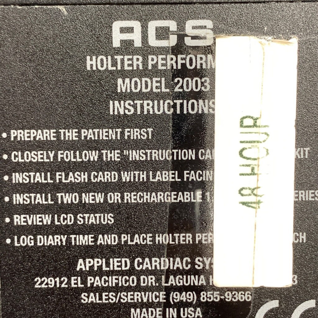 ACS, Applied Cardiac Systems REF 2003, 48 Hour Holter Recorder w/ Leads