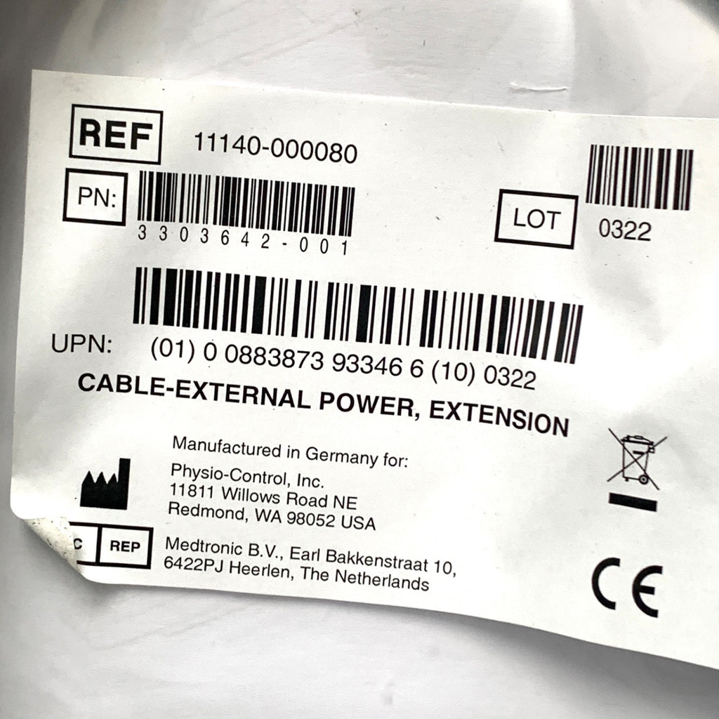 PHYSIO-CONTROL REF 11140-000080, EXTERNAL POWER, EXTENSION CABLE