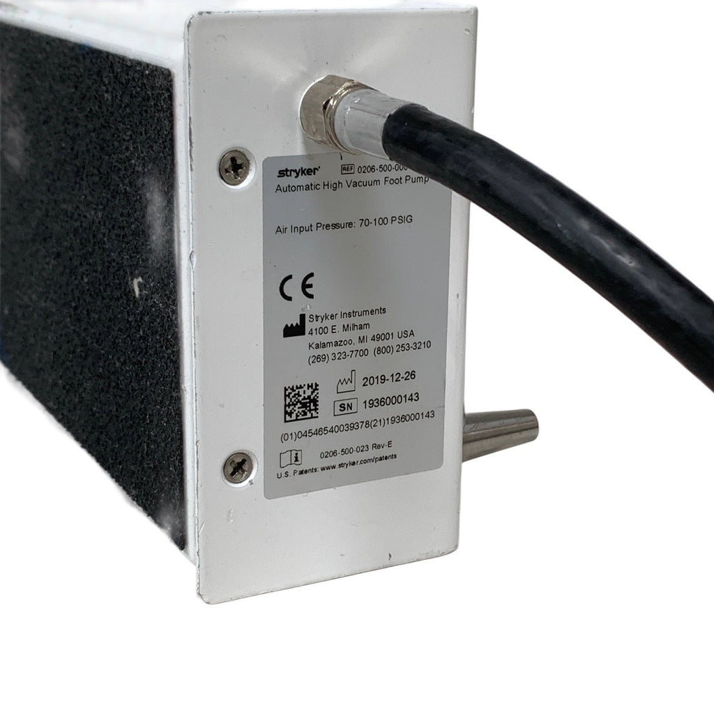 Stryker 0206-500-000 Automatic High Vacuum Foot Pump, MISSING CONNECTOR