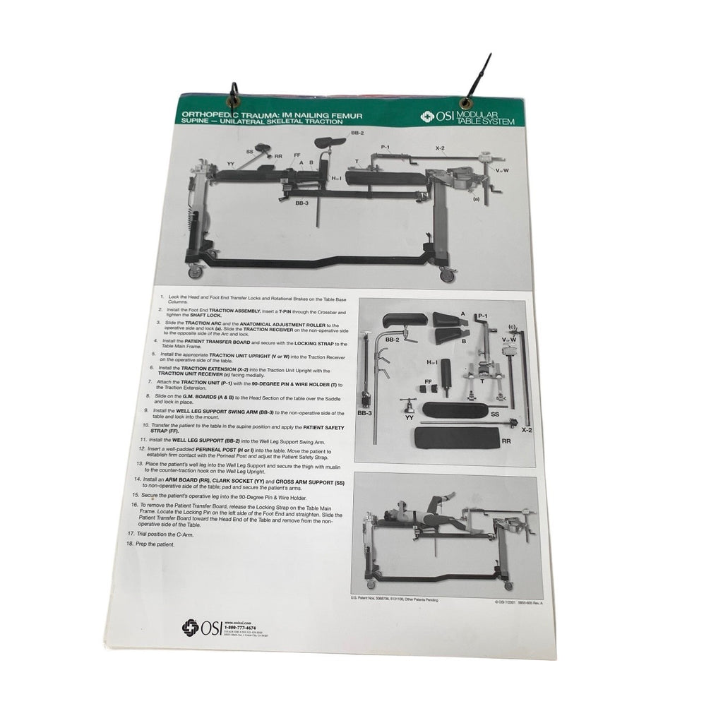 Mizuho OSI MODULAR TABLE SYSTEM INSTRUCTION GUIDE CHART