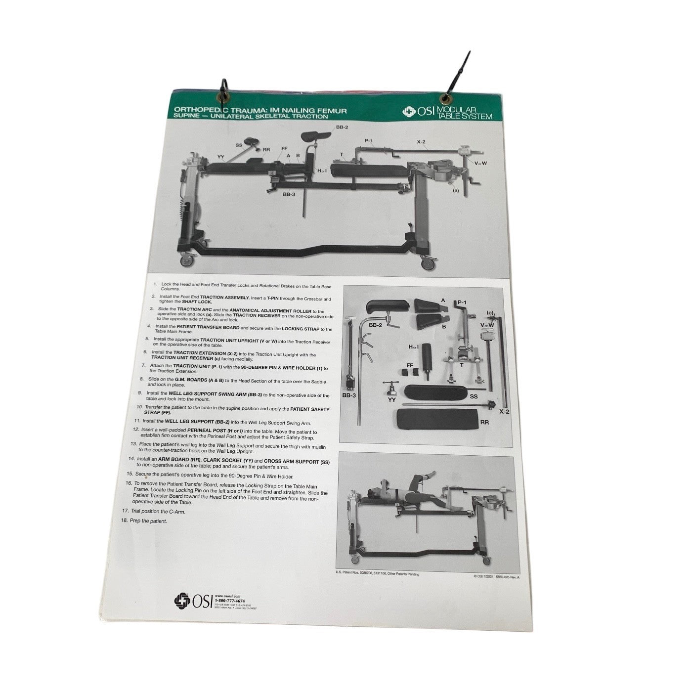Mizuho OSI MODULAR TABLE SYSTEM INSTRUCTION GUIDE CHART