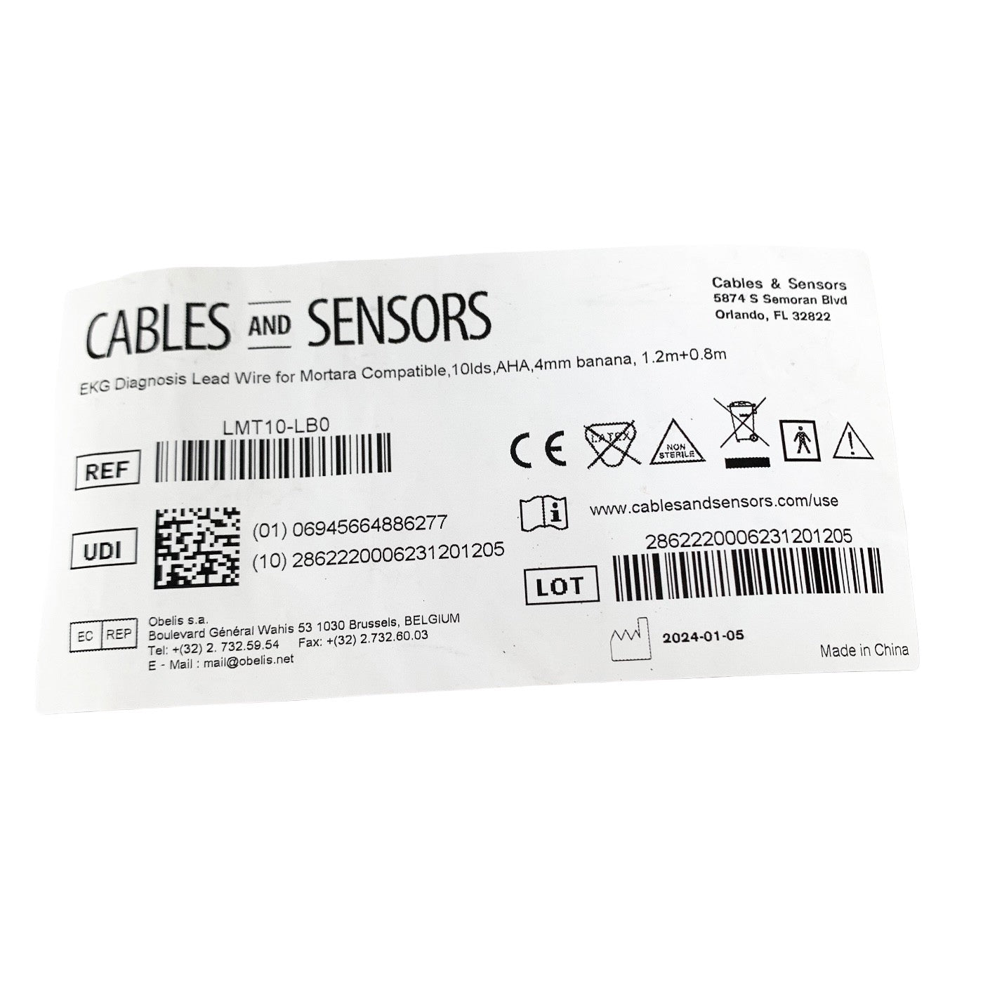 Cables & Sensors LMT10-LB0 10 Lead EKG Leadwire Mortara Compatible AHA 4mm Banan