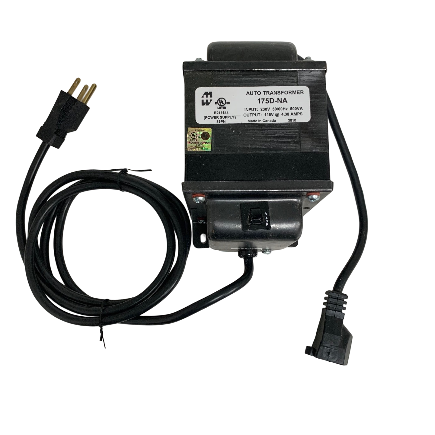 Autotransformer, plug-in, 230VAC, 50/60 Hz to 115VAC, 500VA, 175 Series