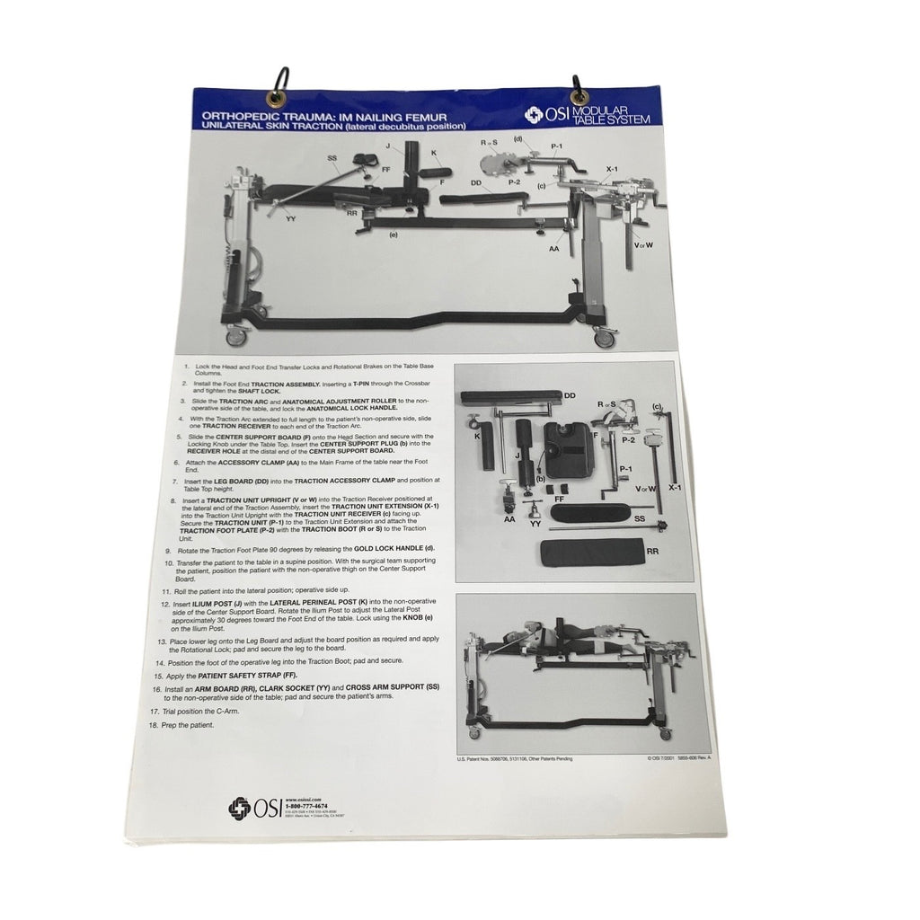 Mizuho OSI MODULAR TABLE SYSTEM INSTRUCTION GUIDE CHART
