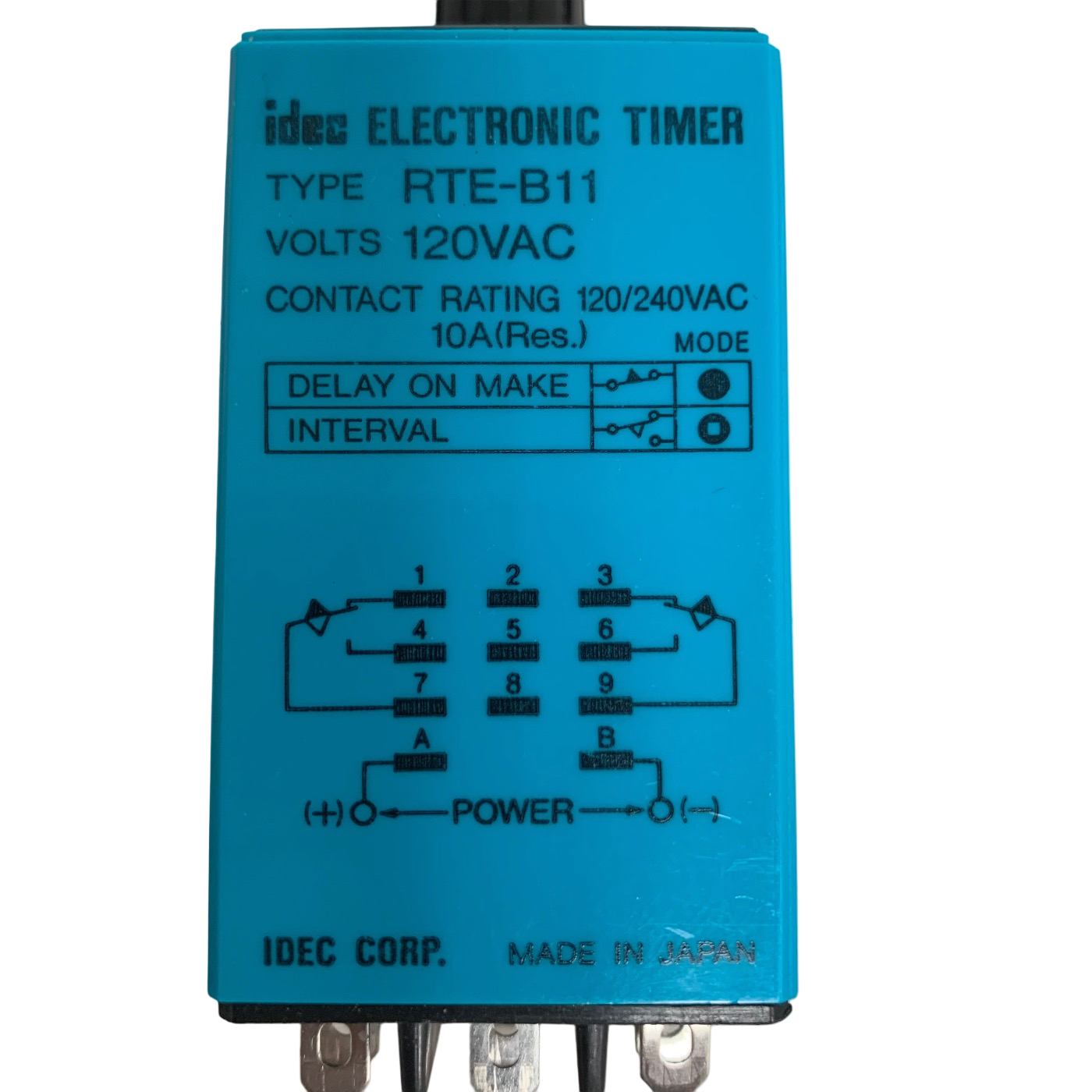 Idec RTE-B11 Analog Timer Relay, 120VAC Contact Rating 120/240VAC 10A 0-10 Sec