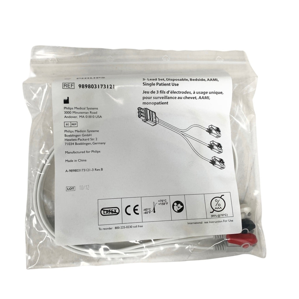 PHILIPS REF 989803173121, 3- Lead Set, Disposable, Bedside, AAMI, Single Patient