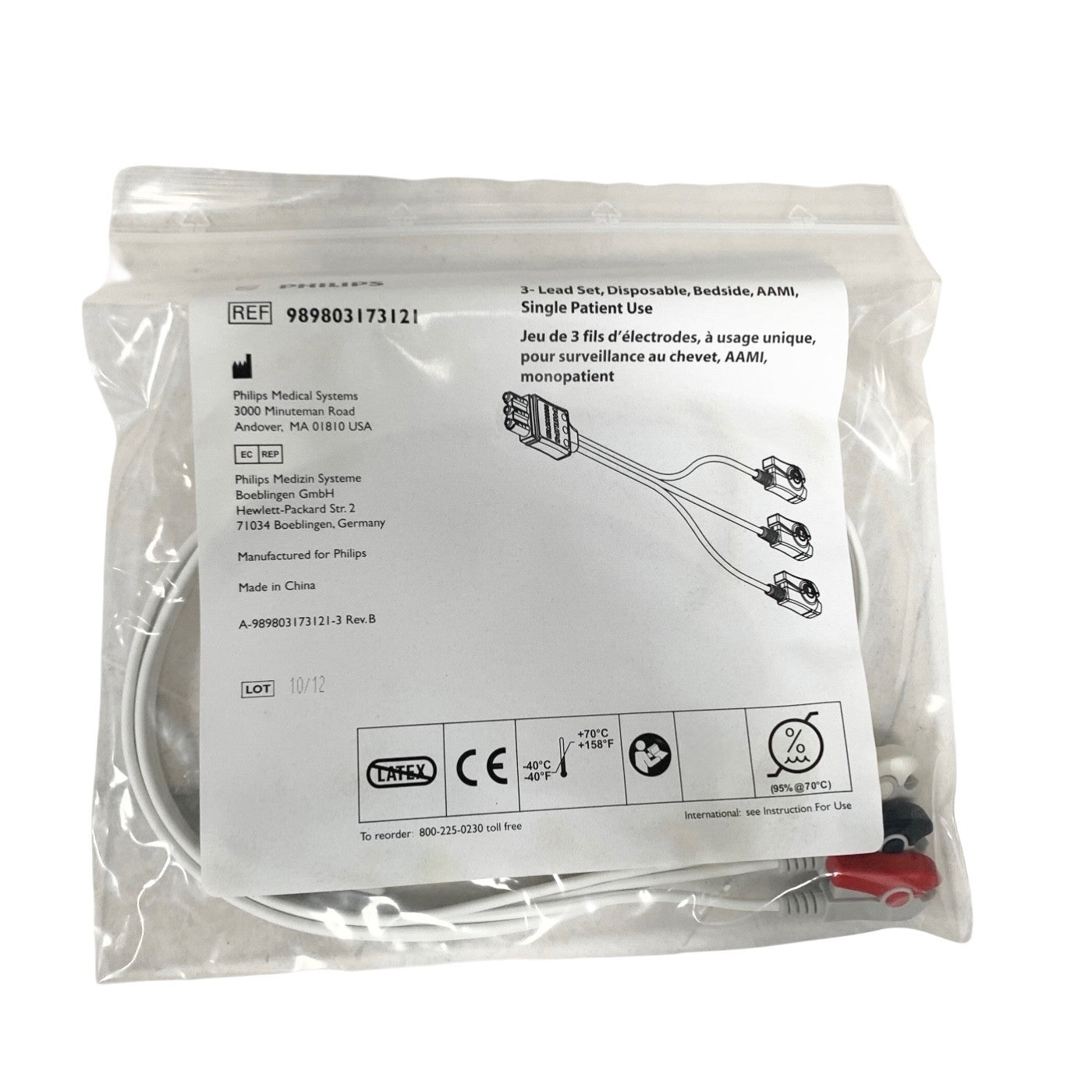 PHILIPS REF 989803173121, 3- Lead Set, Disposable, Bedside, AAMI, Single Patient