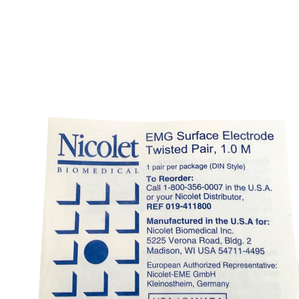 Nicolet REF 019-411800, EMG Surface Electrode Twisted Pair, 1.0 M