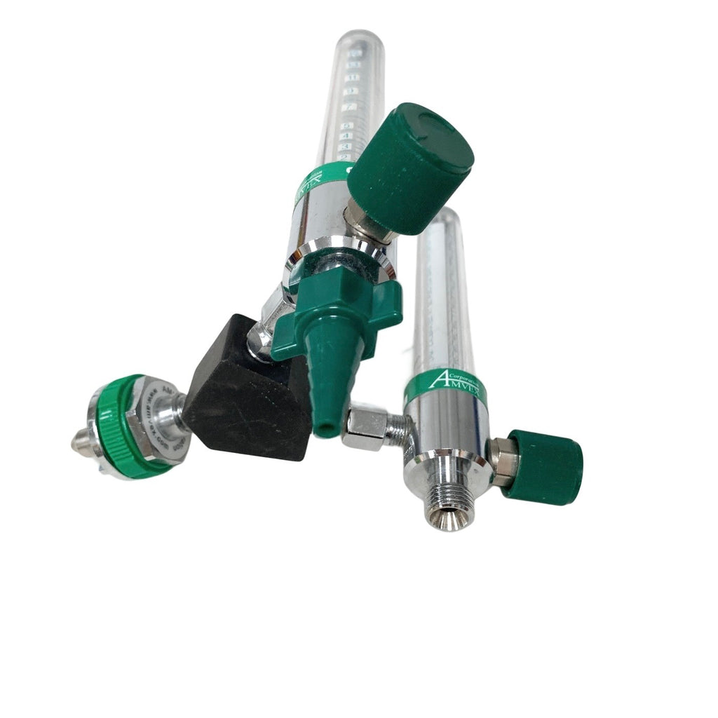 Amvex Corporation Dual O2 Flowmeter, Model O2, w/ Y Block Assembly, MALE CONNECT