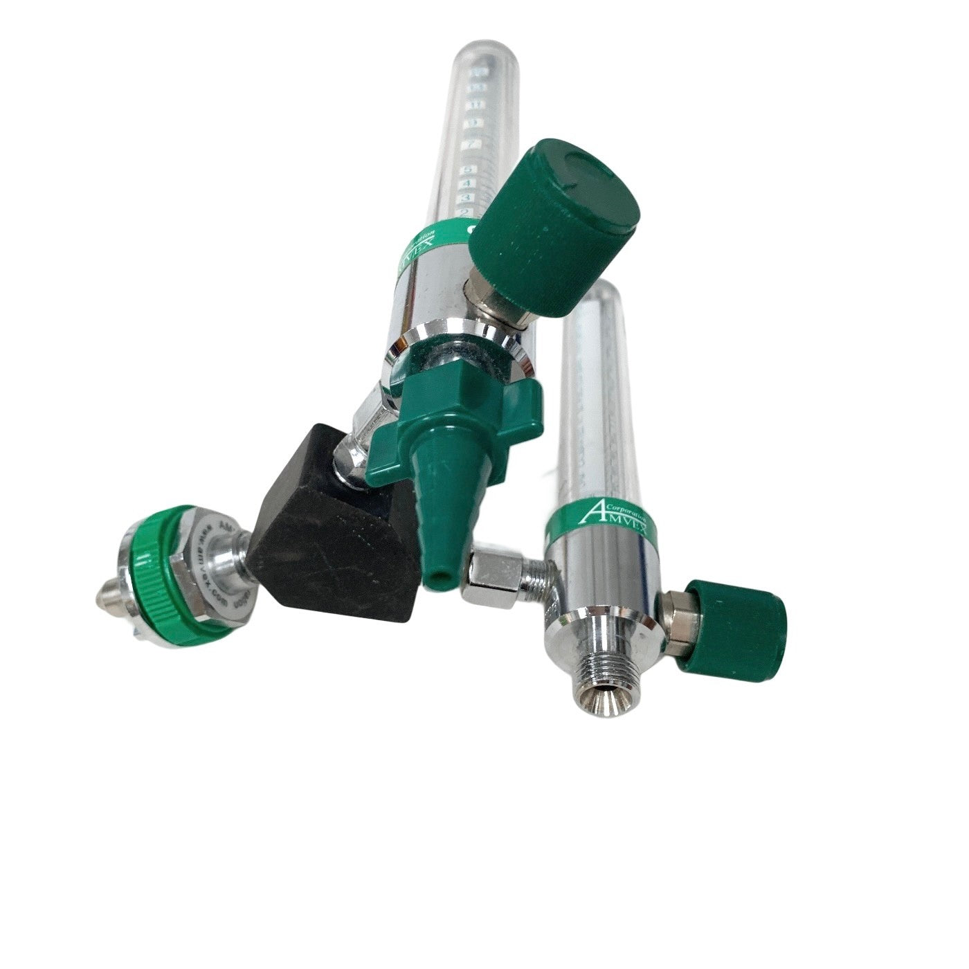 Amvex Corporation Dual O2 Flowmeter, Model O2, w/ Y Block Assembly, MALE CONNECT
