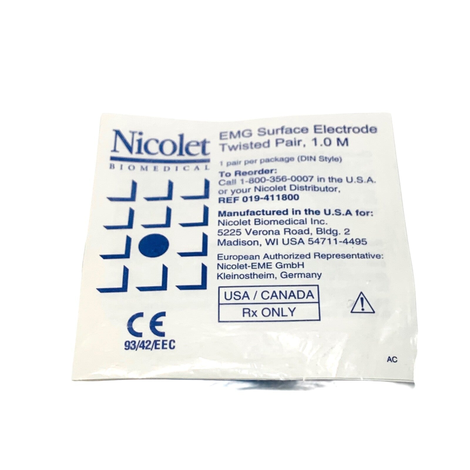 Nicolet REF 019-411800, EMG Surface Electrode Twisted Pair, 1.0 M