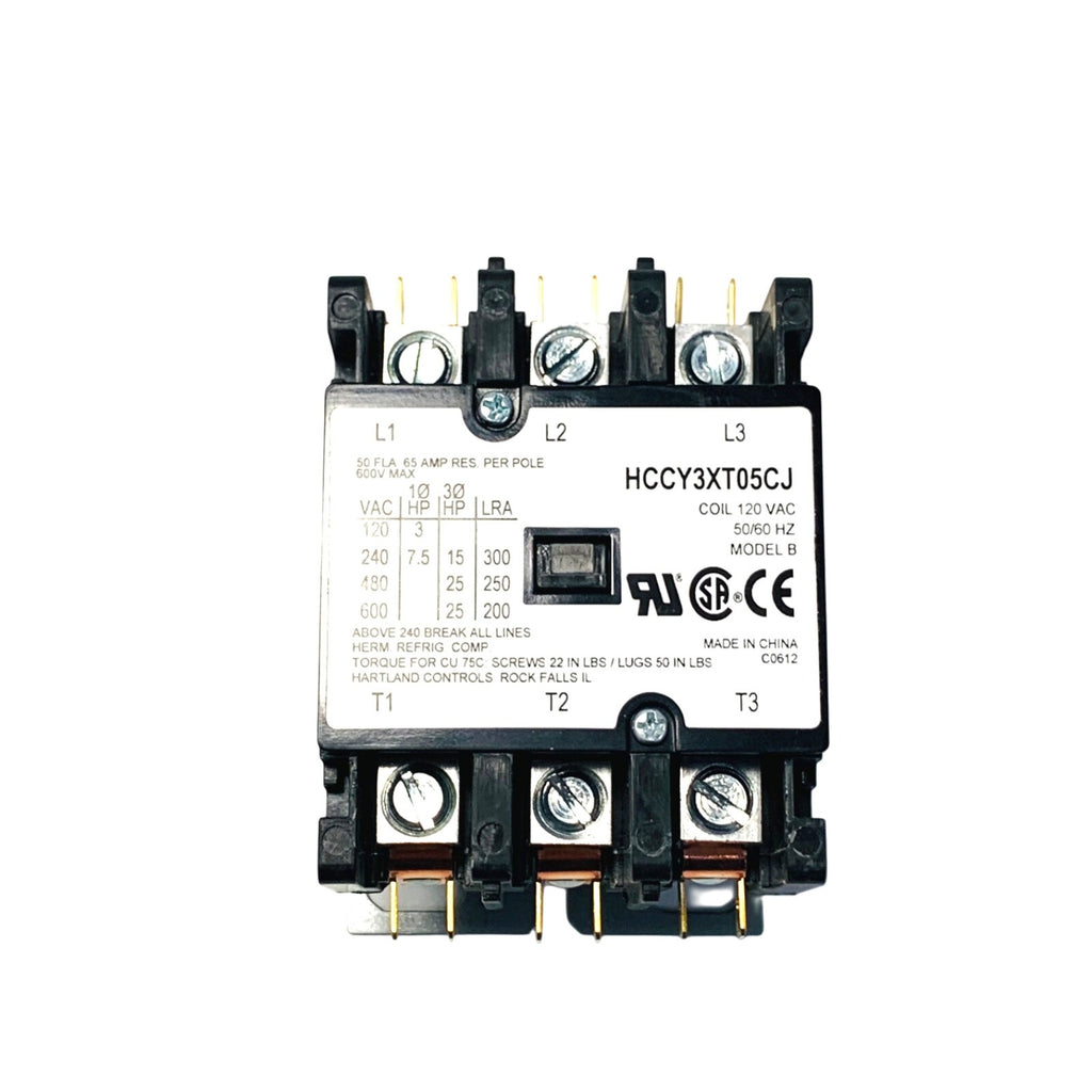 HARTLAND CONTROL Ref HCCY3XT05CJ, 3/120/50FLA/65A 3 Pole Contactor