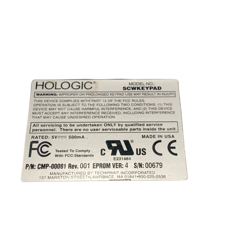 Hologic REF SCWKEYPAD, CMP-00081 SECURE View Keypad