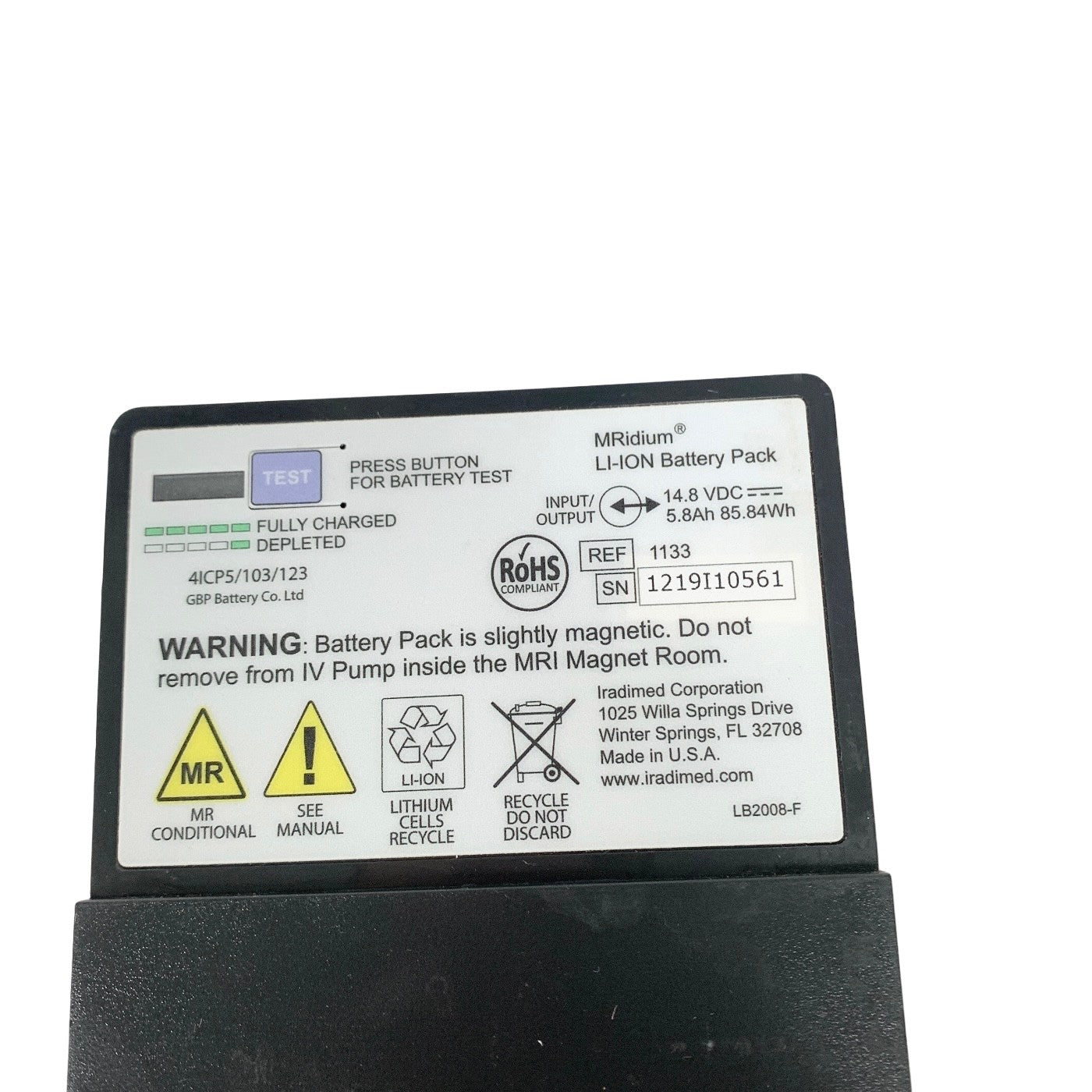 IRadimed REF 1133, MRidium LION Battery Pack, 14.8 VDC