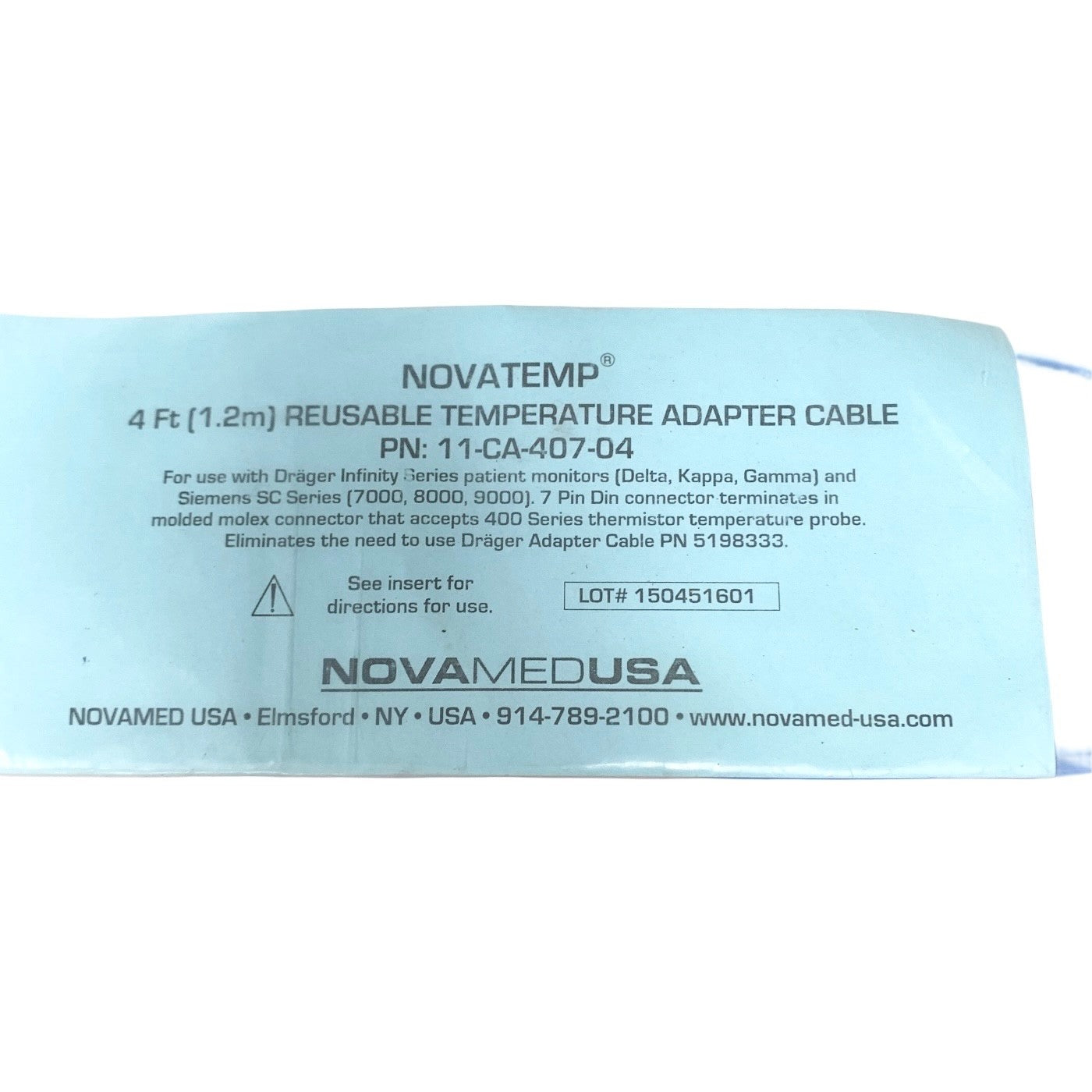 Novamed Ref 11-CA-407-04, 4 Ft (1.2m) REUSABLE TEMPERATURE ADAPTER CABLE