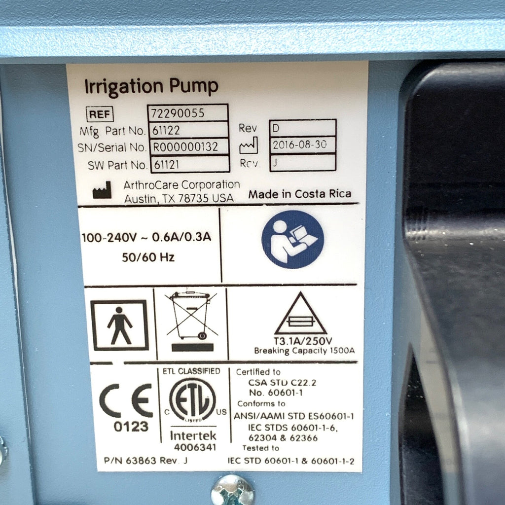 Smith & Nephew REF 72290055, Arthrocare Irrigation Pump w/ Flow Control Cable