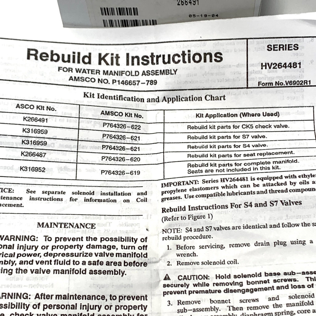 Amsco/STERIS REF P764326-622/K266491, Rebuild Kit Part for CK5 Check Valve