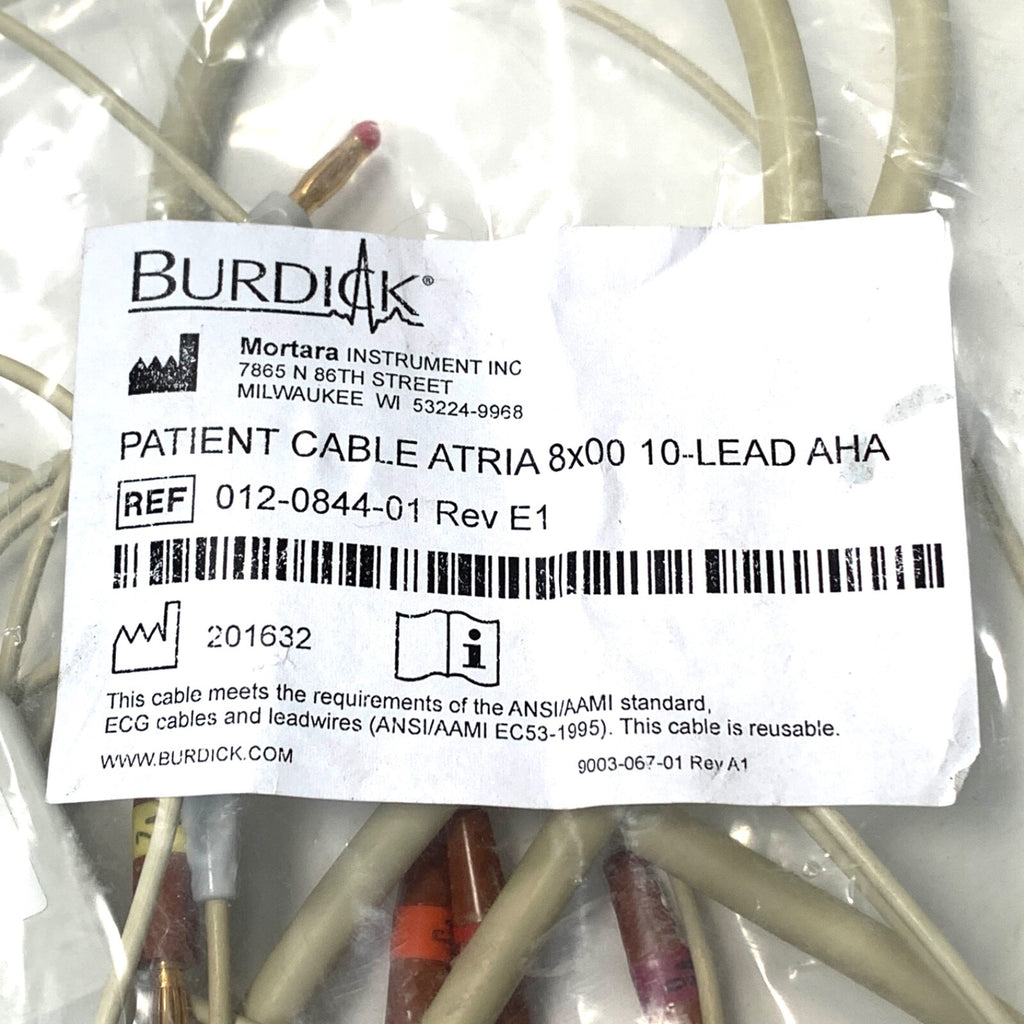 Mortara REF 012-0844-01, Burdick Patient Cable Atria 8x100 10 Lead