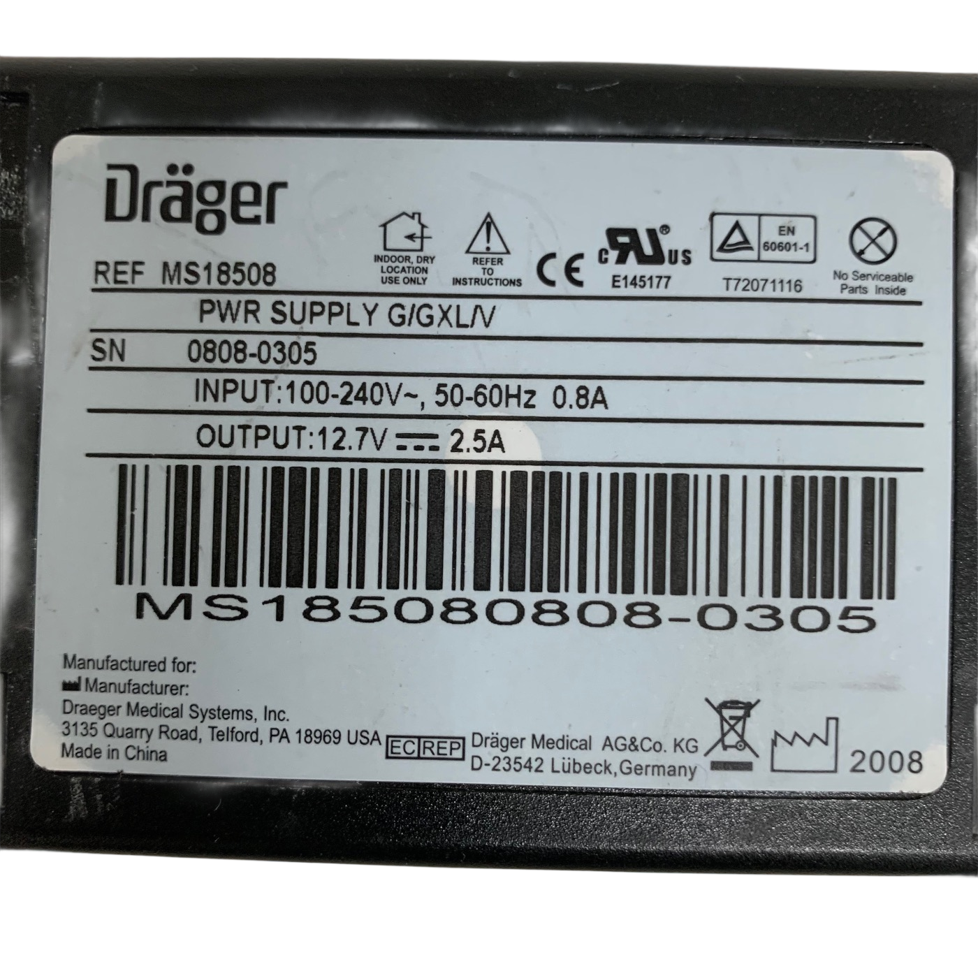 Drager REF MS18508, AC POWER ADAPTER