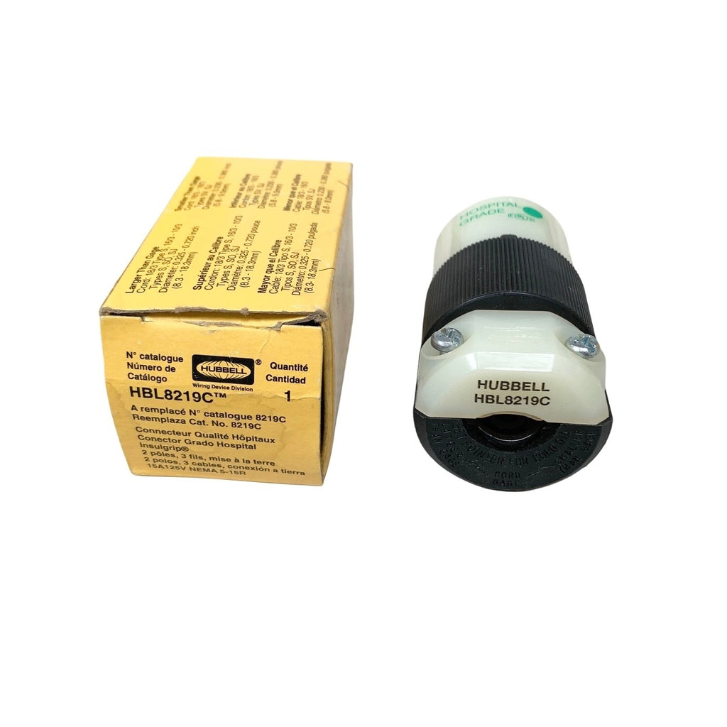 Hubbell Ref HBL8219CT Hospital Grade Connector 15A 125V NEMA 5-15R Insulgrip