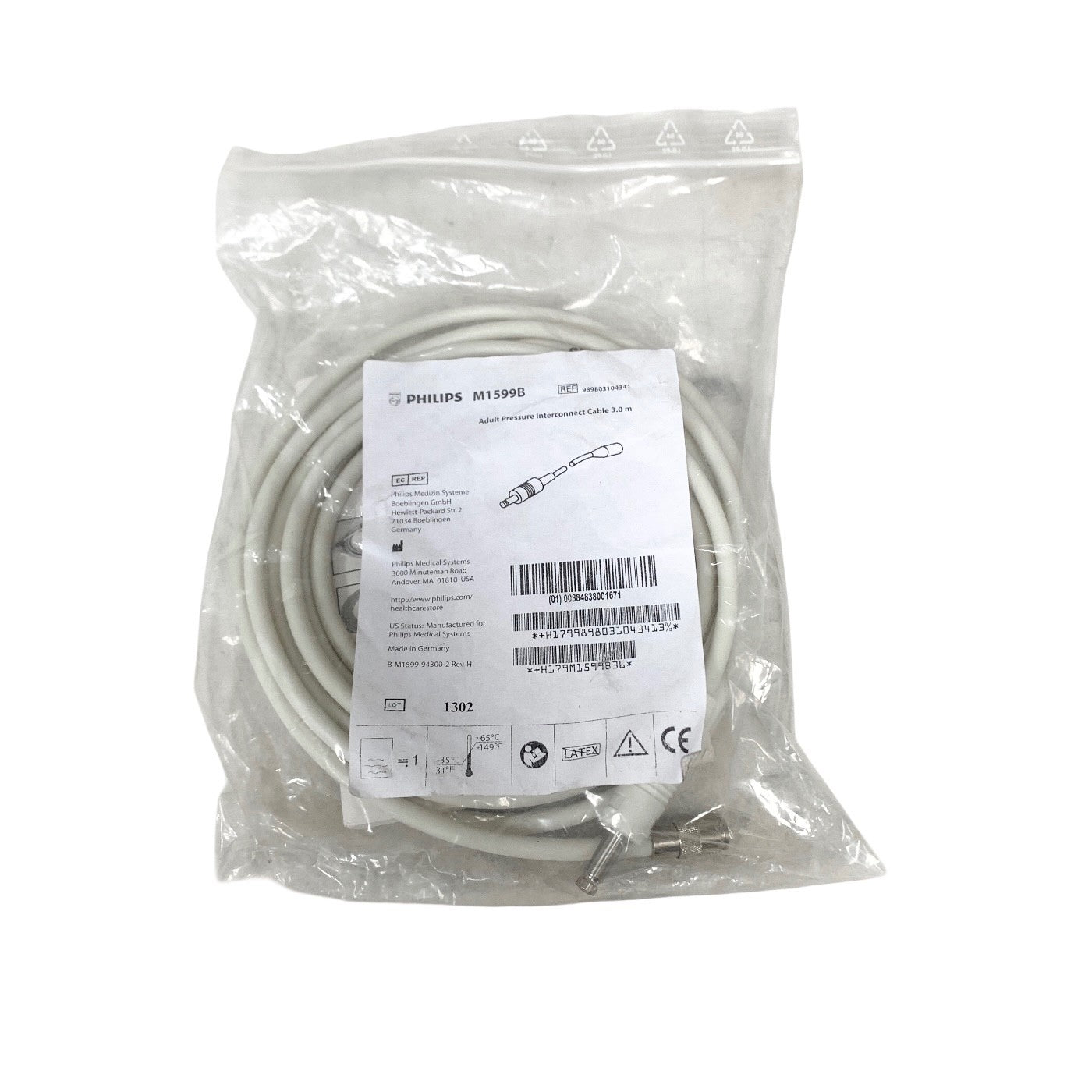 PHILIPS REF M1599B, 989803104341 Adult Pressure Interconnect Cable 3.0 m
