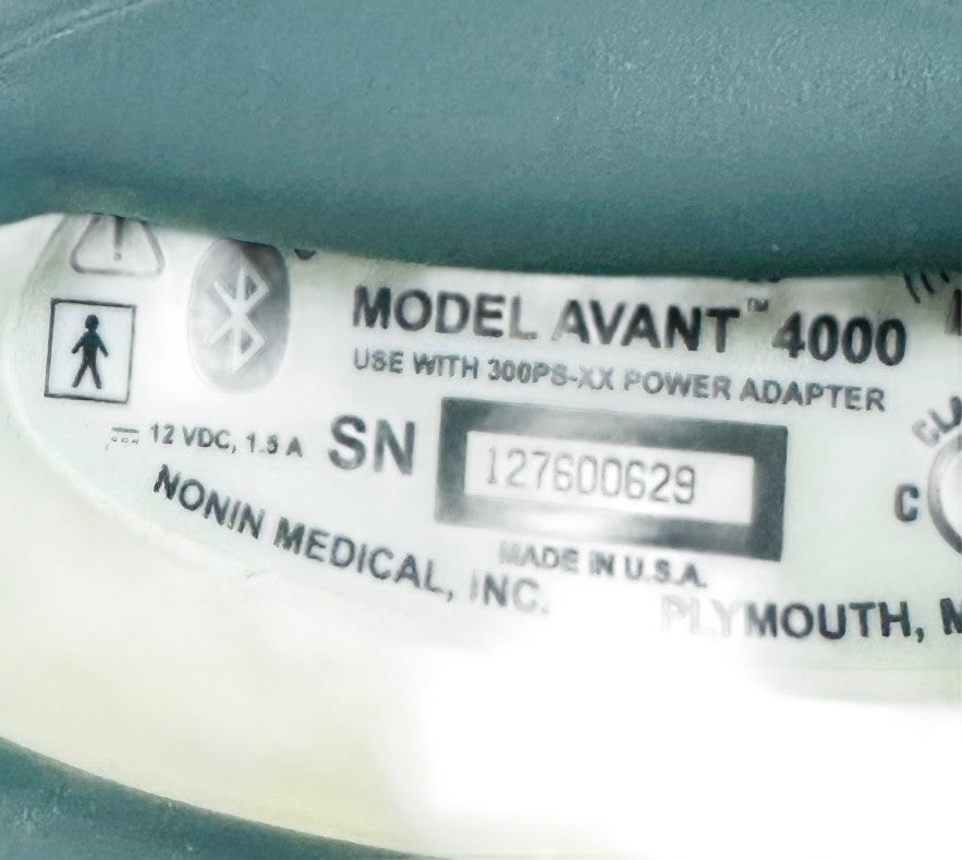NONIN AVANT 4000 Wireless Bluetooth Spo2 Module W/ Power Supply & Clamp