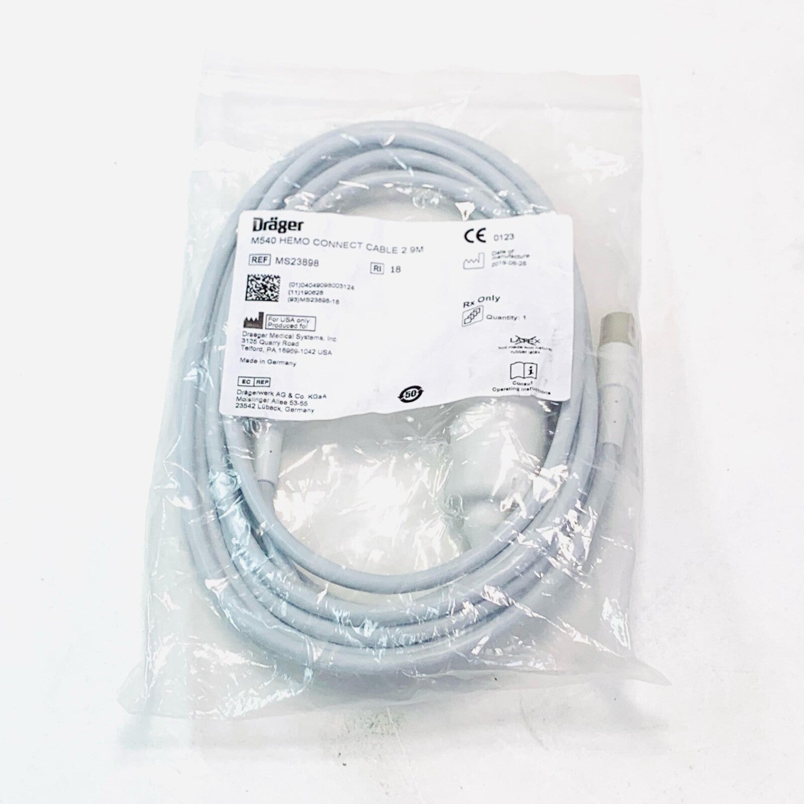 Drager REF MS23898, M540 HEMO CONNECT CABLE, 2.9M
