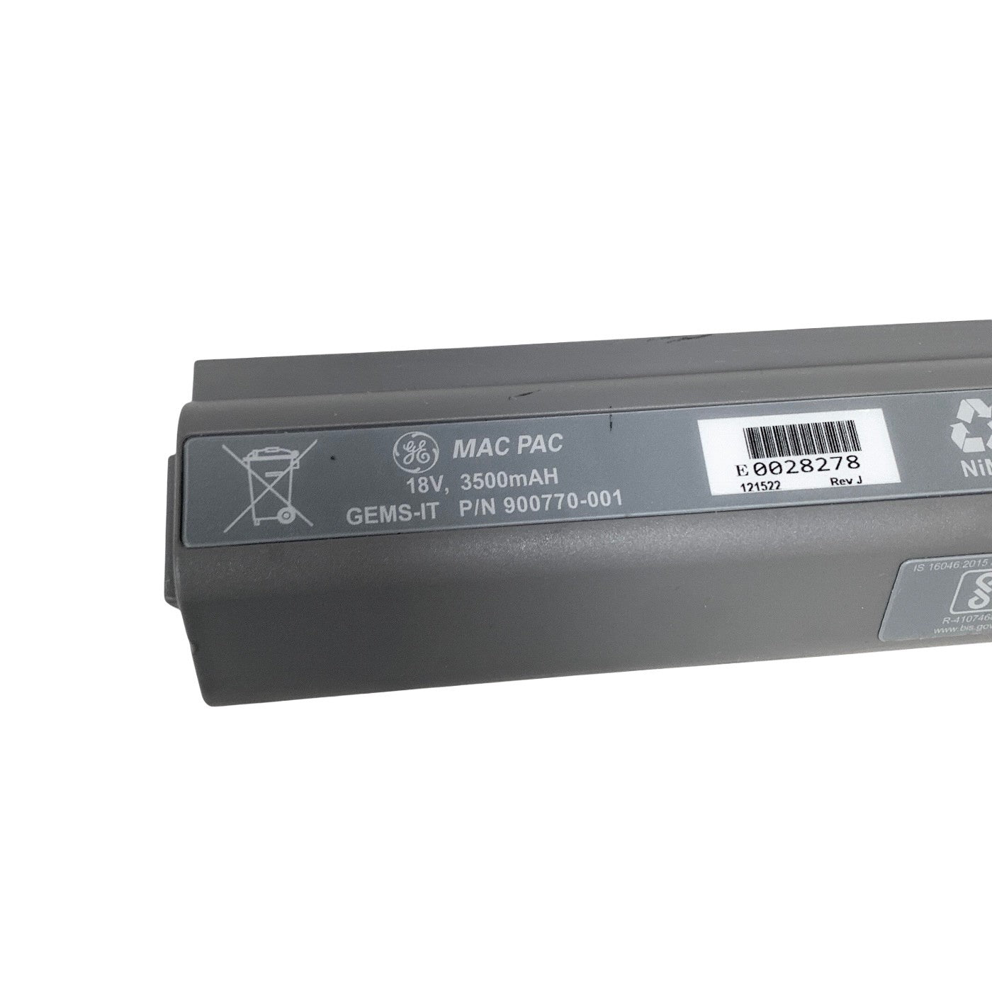 GE REF 900770-001, MAC PAC 3500MAH BATTERY PACK, 18V