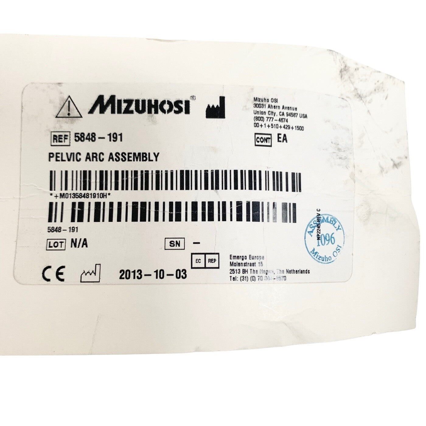 Mizuho OSI REF 5848-191, PELVIC ARM ASSEMBLY