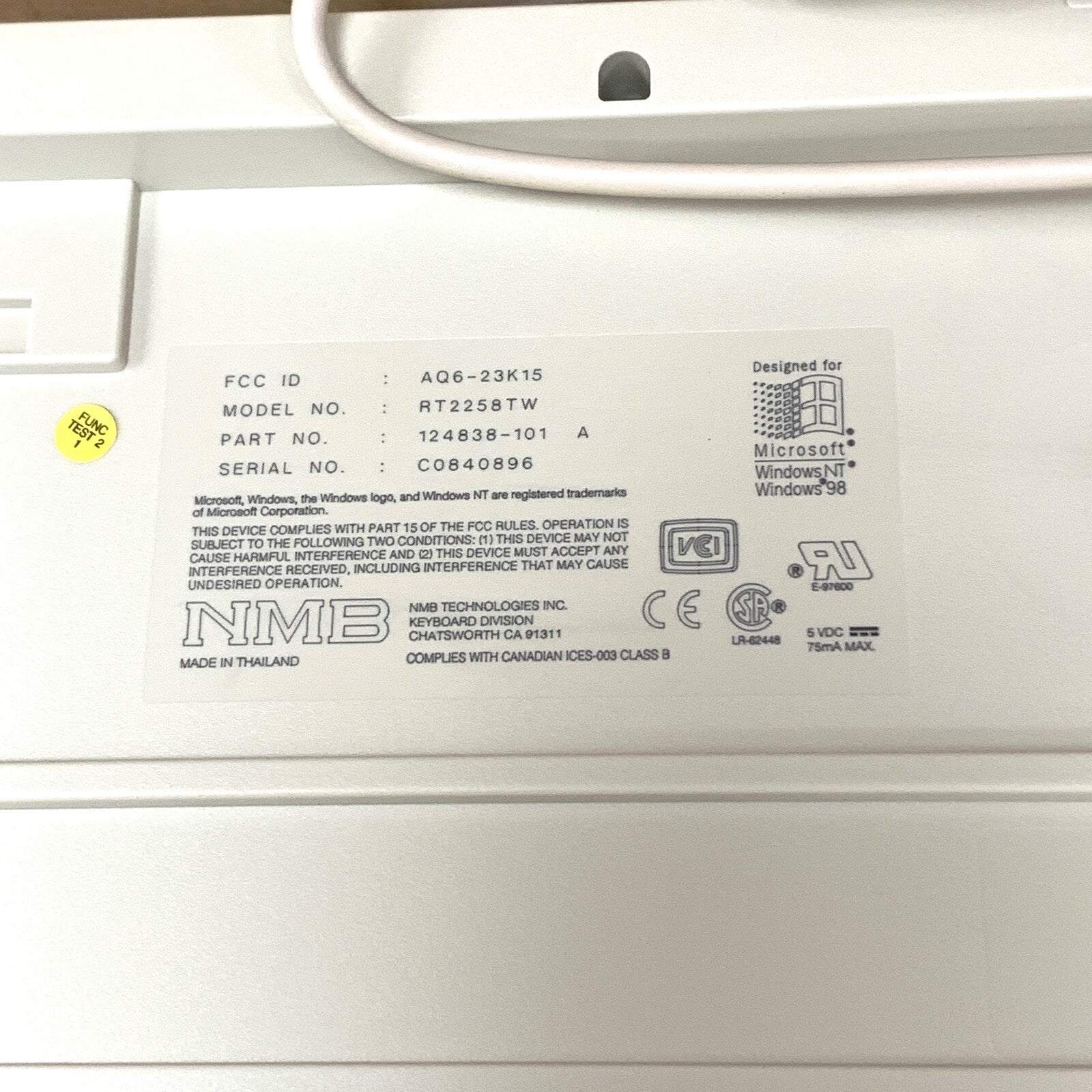 GE REF 124838-101, CT Scan Keyboard, Model RT2258TW