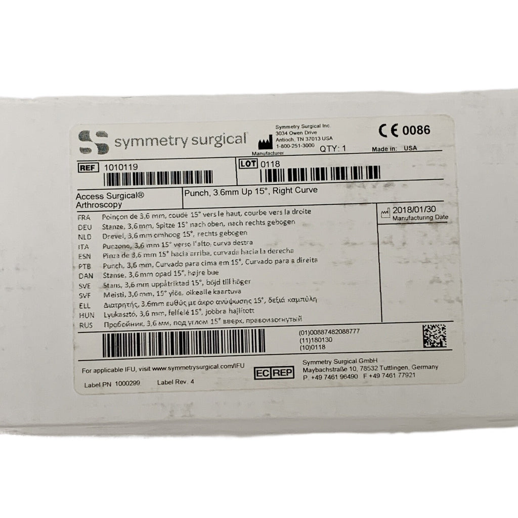 Symmetry Medical REF 1010119, Punch, 3.6mm Up 15 Degree, Right Curve