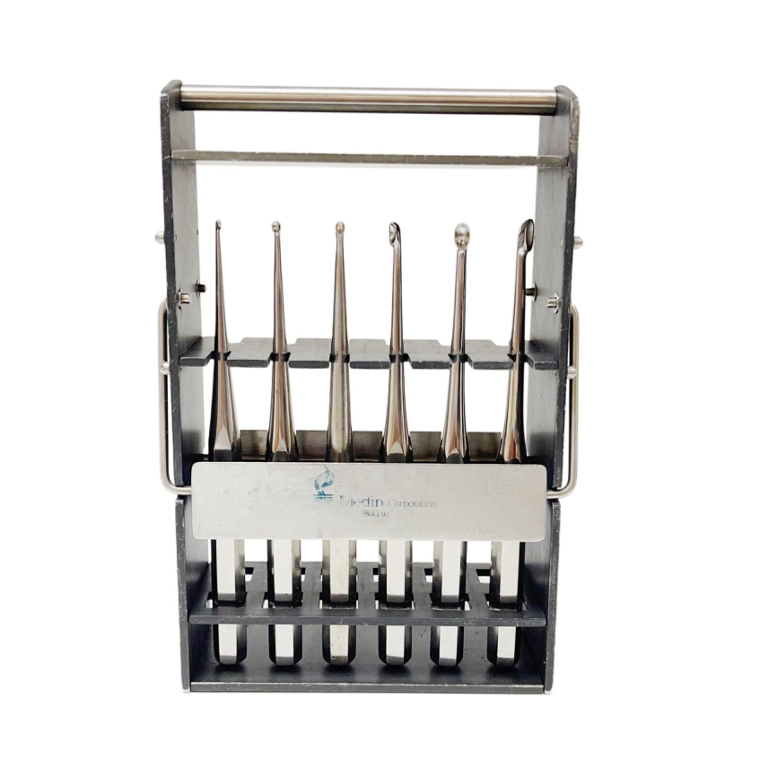 ZIMMER BRUN CUP Curette - Hollow Handle SET OF 6 with Sterilization Rack