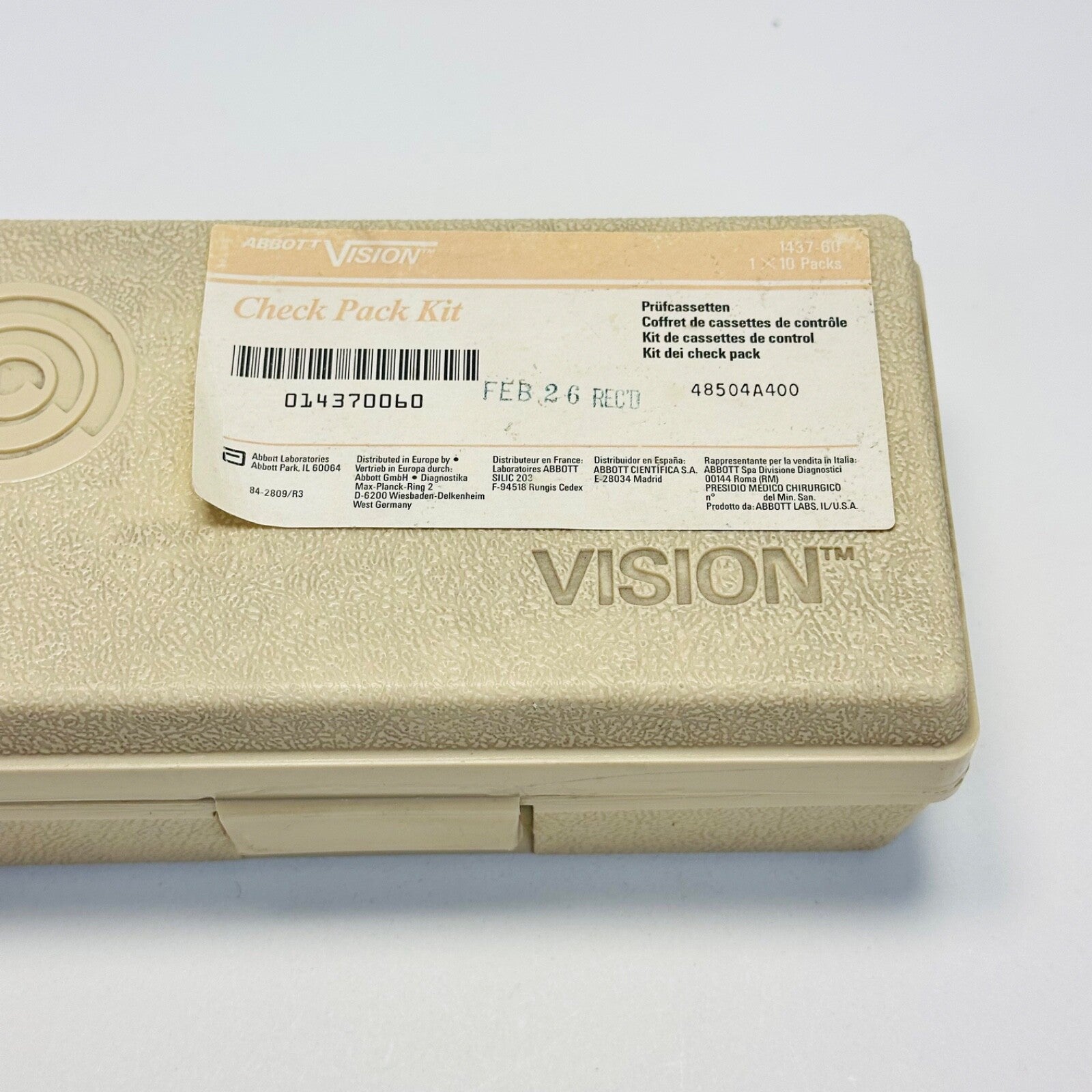 ABBOTT 1437-01 VISION CASSETTE Check Pack Kit ( 10 / PACK )