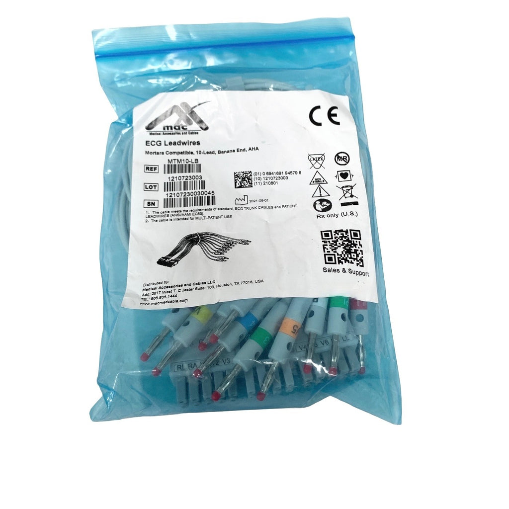 MAC REF-MTM10-LB, ECG Leadwires 10-Lead AHA Banana Plug Mortara Compatible