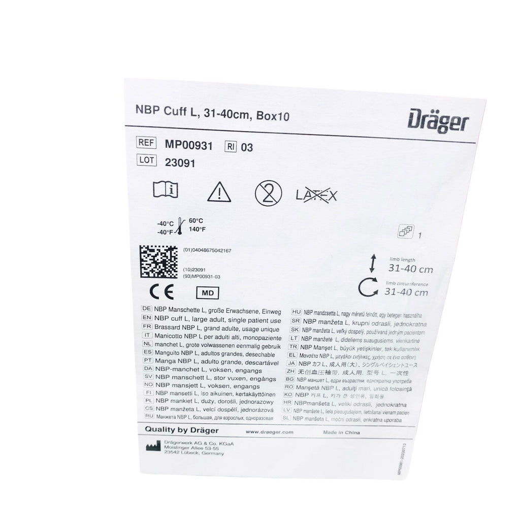 Drager REF MP00931, BLOOD PRESSURE CUFF, LARGE 31-40CM, 10PCS