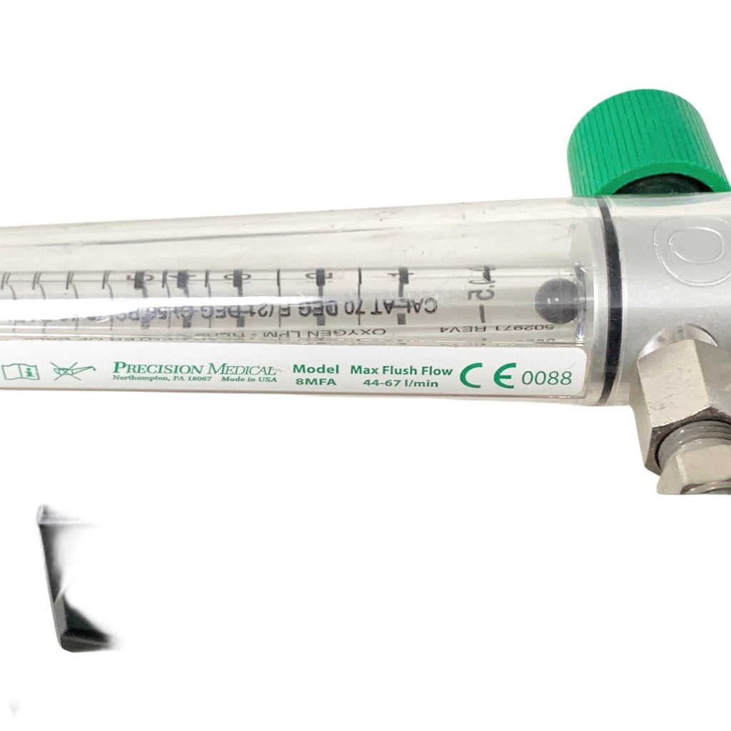 Precision Medical Model 8MFA Oxygen Flowmeter 0-15 LPM w/ NEB Block & Max Flush