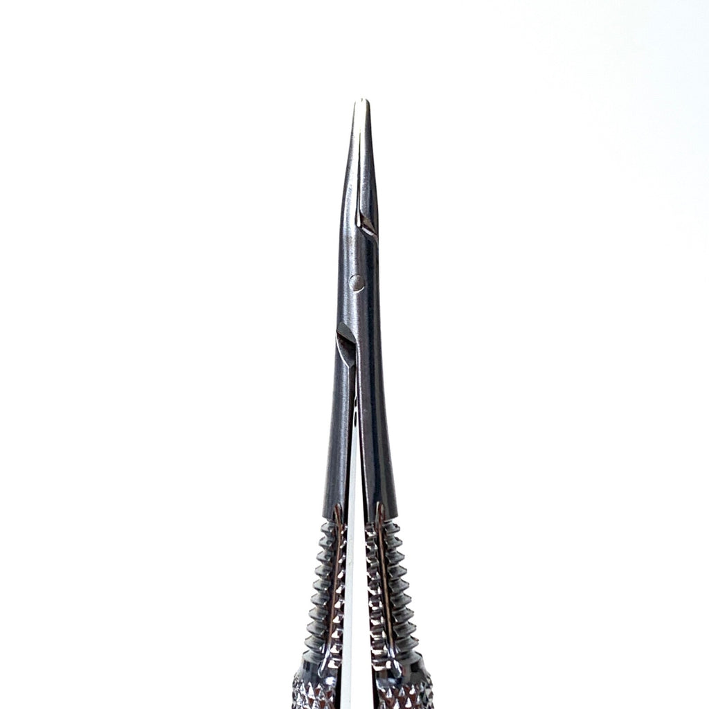 Aesculap REF FD243R, Micro Needle Holder, Curved w/ Ratchet