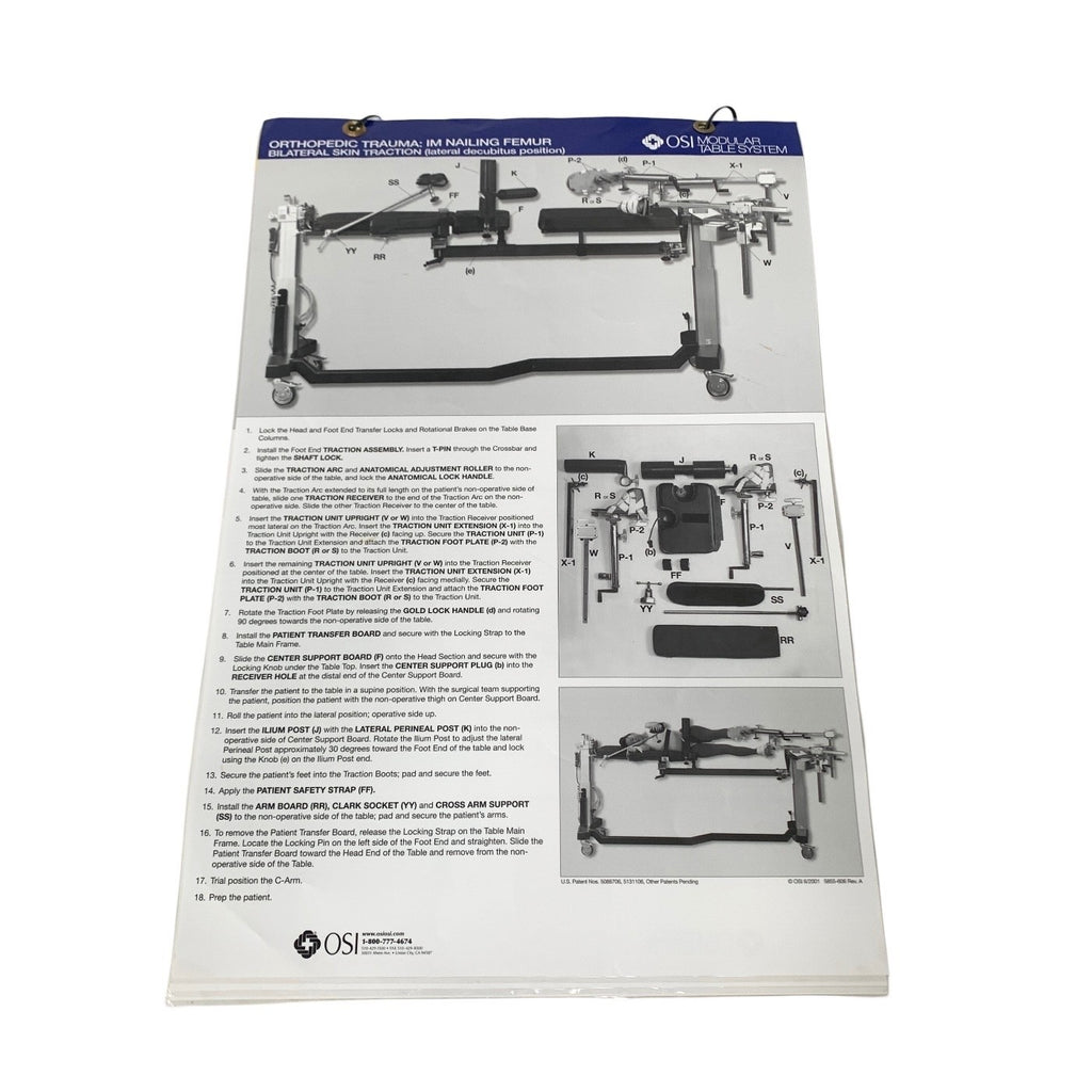 Mizuho OSI MODULAR TABLE SYSTEM INSTRUCTION GUIDE CHART