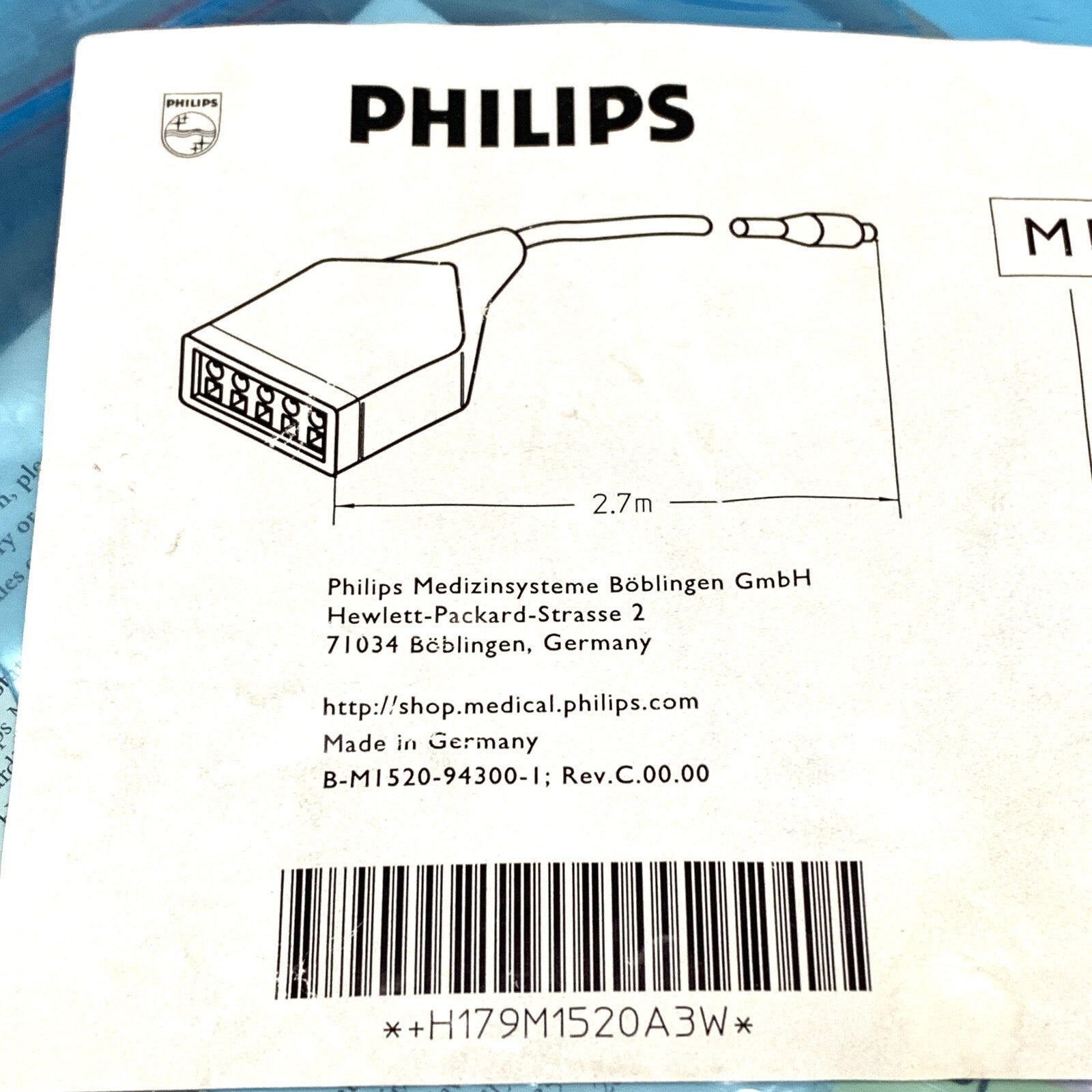 Philips REF M1520A, 12-Pin 5-Lead ECG Safety Trunk Cable