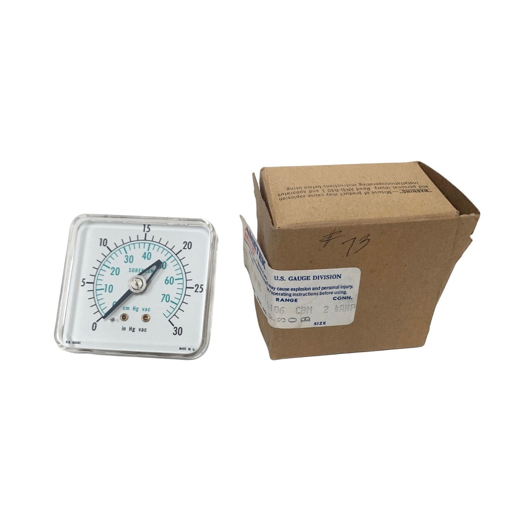 AMETEK Ref BU-191-C, Vacuum Pressure Gauge 0–30 inHg Square Panel Mount