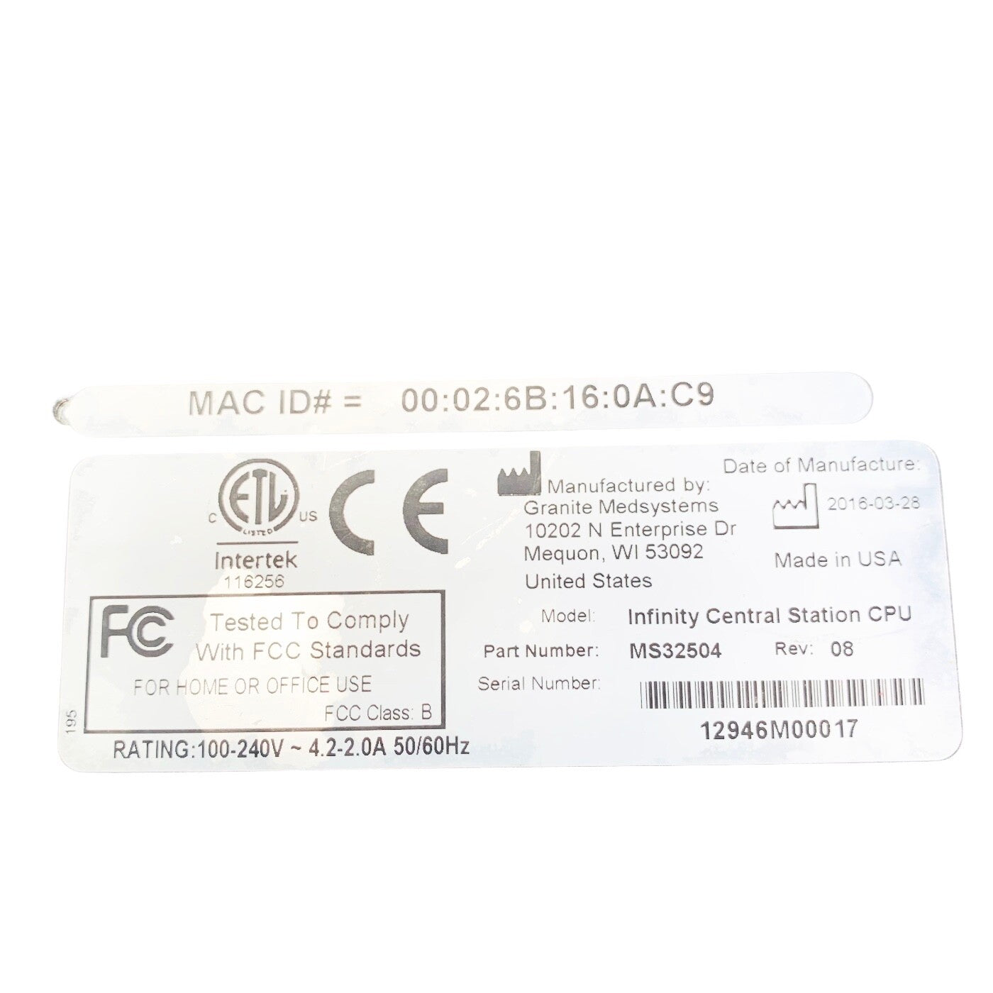 Drager REF MS32504, Infinity Central Station CPU