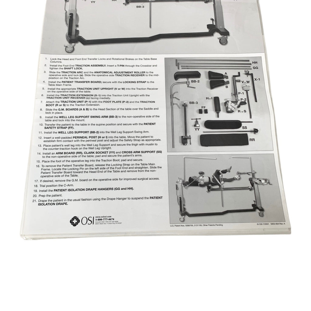 Mizuho OSI MODULAR TABLE SYSTEM INSTRUCTION GUIDE CHART