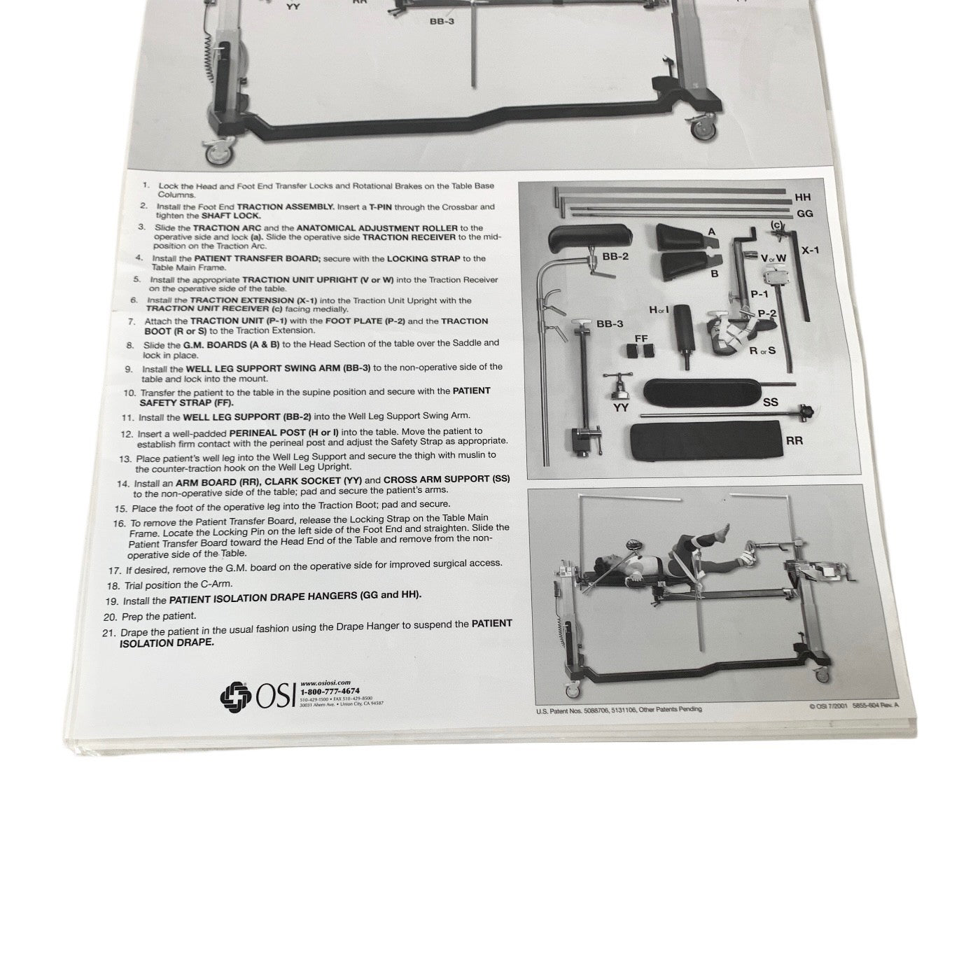 Mizuho OSI MODULAR TABLE SYSTEM INSTRUCTION GUIDE CHART