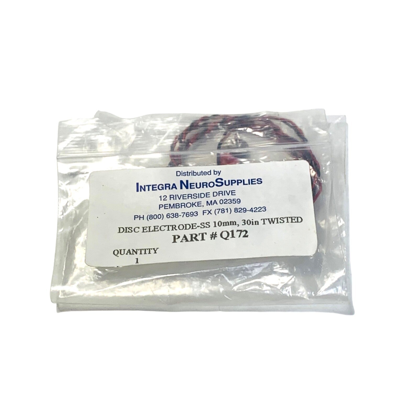 INTEGRA NEUROSUPPLIES REF Q172, DISC ELECTRODE-SS 10mm, 30in TWISTED PART