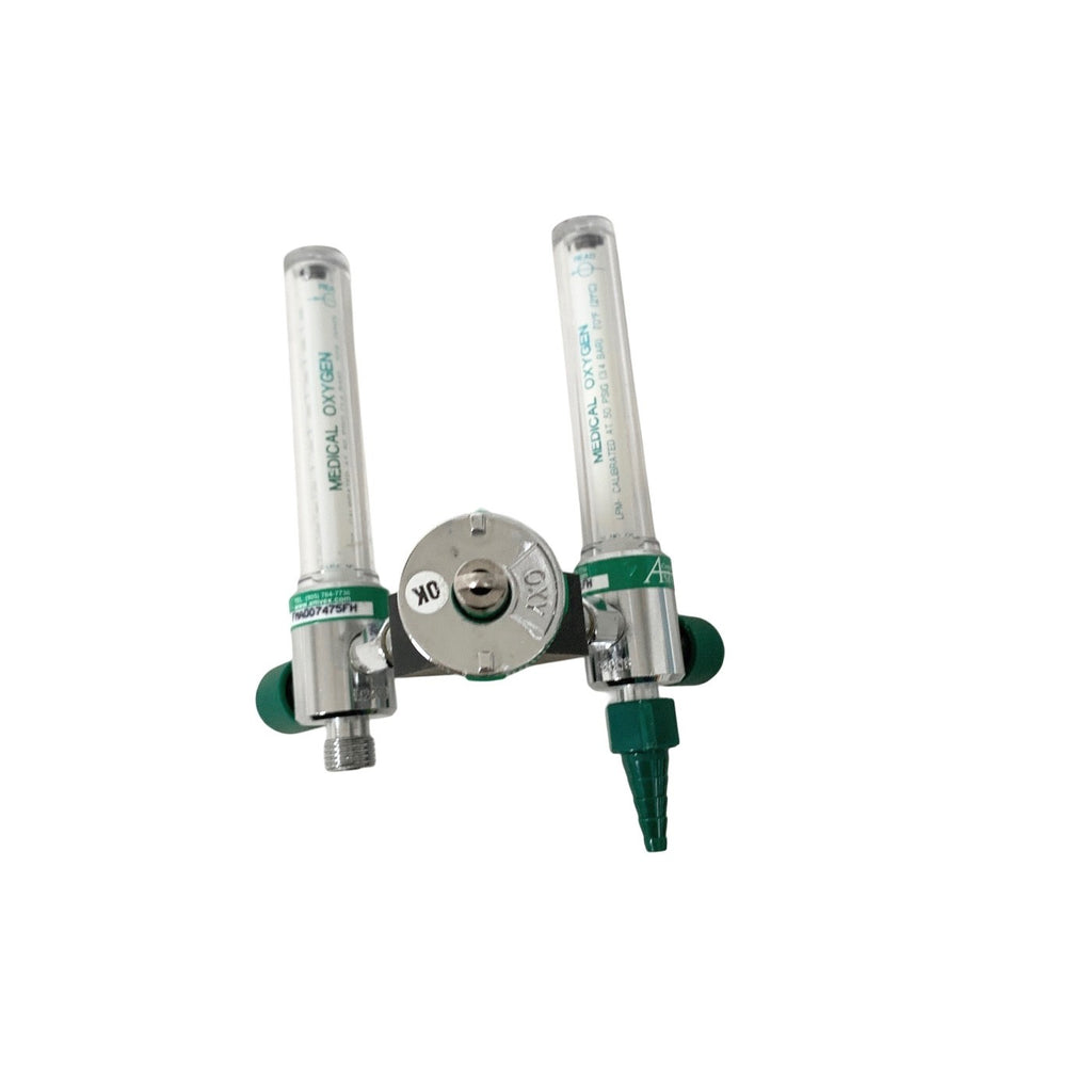 Amvex Corporation Dual O2 Flowmeter, Model O2, w/ Y Block Assembly, MALE CONNECT