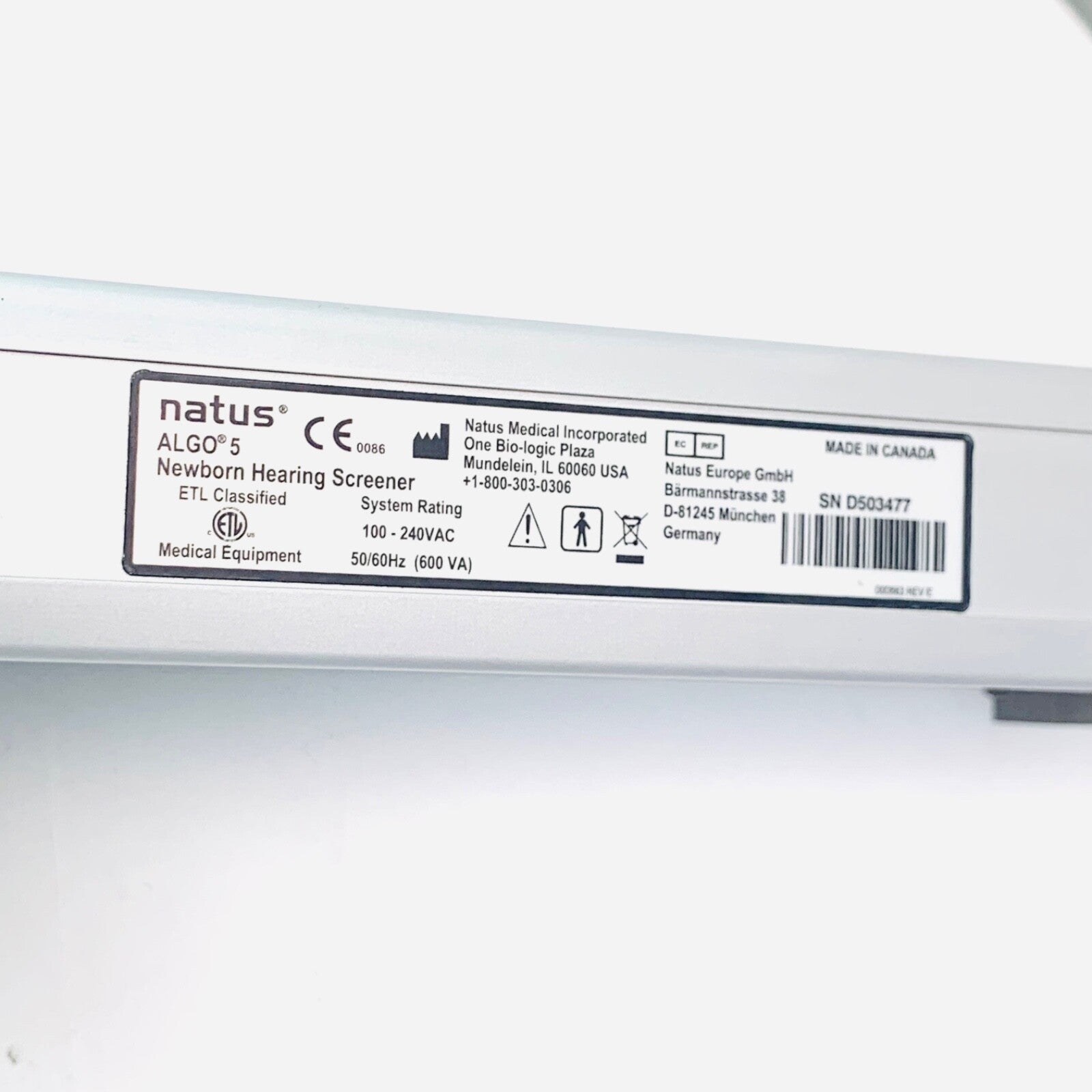 Natus ALGO 5 Ref 000698, 000619, Hearing Screener Preamp w/ Pre-Amp Cable