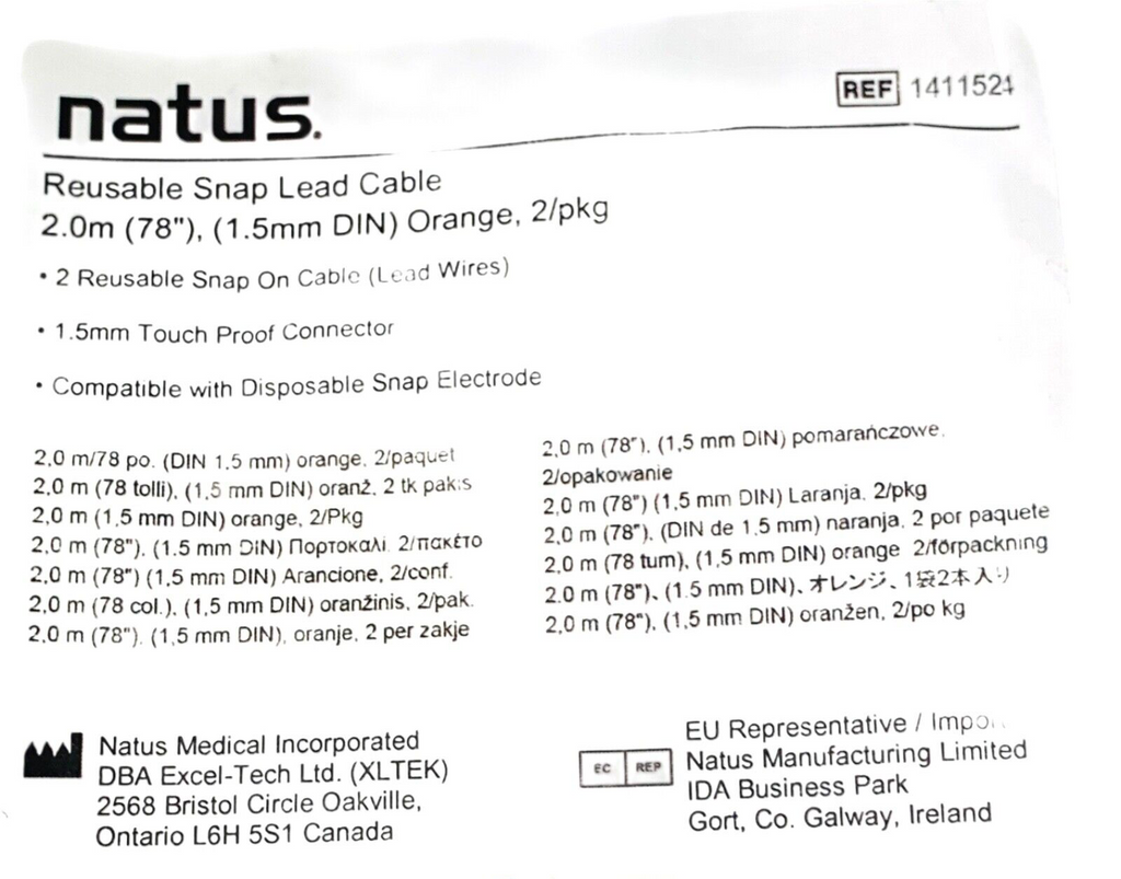 Natus Ref 1411524, Reusable Snap Lead Cable