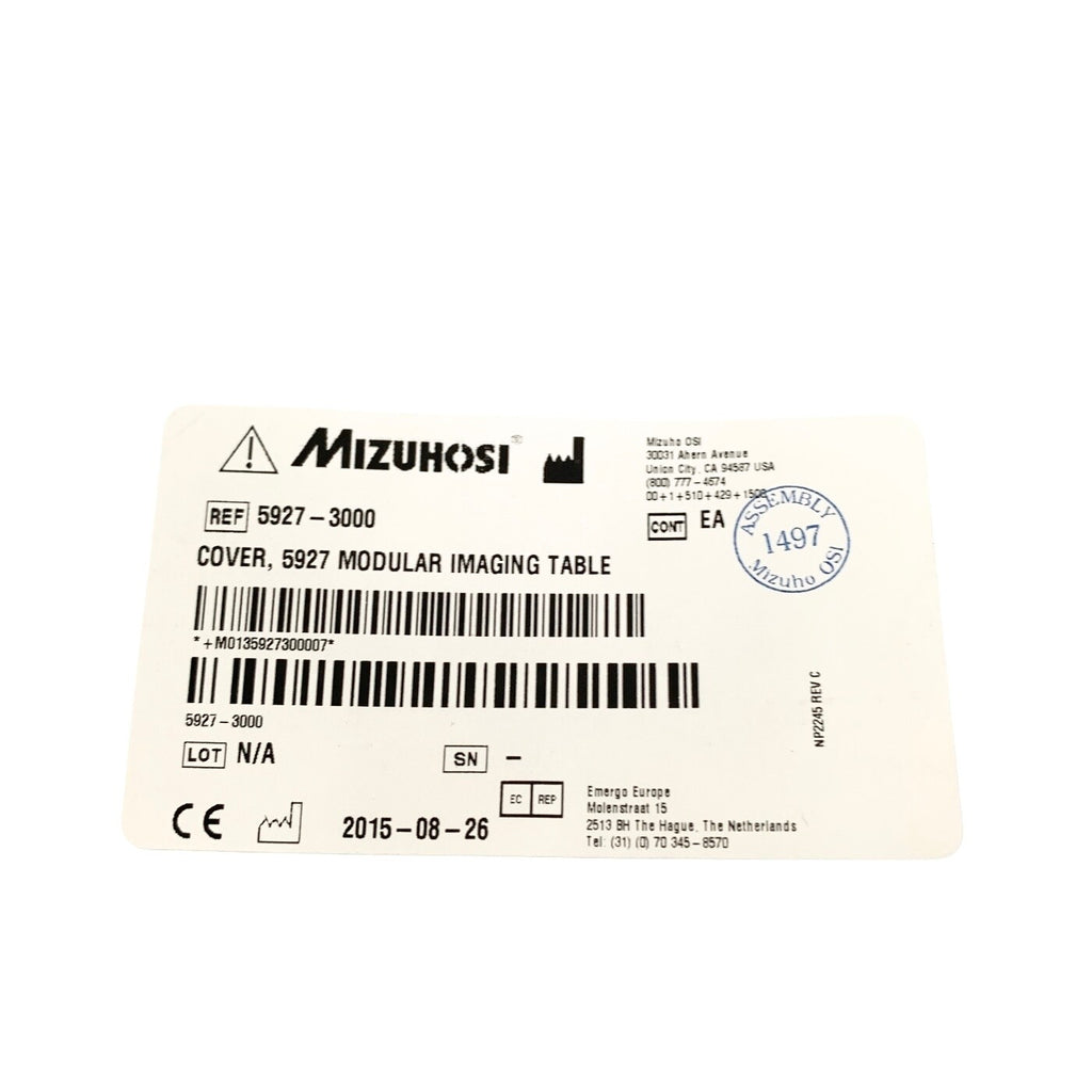 MIZUHO OSI REF 5927-3000, COVER FOR 5927 MODULAR IMAGING TABLE