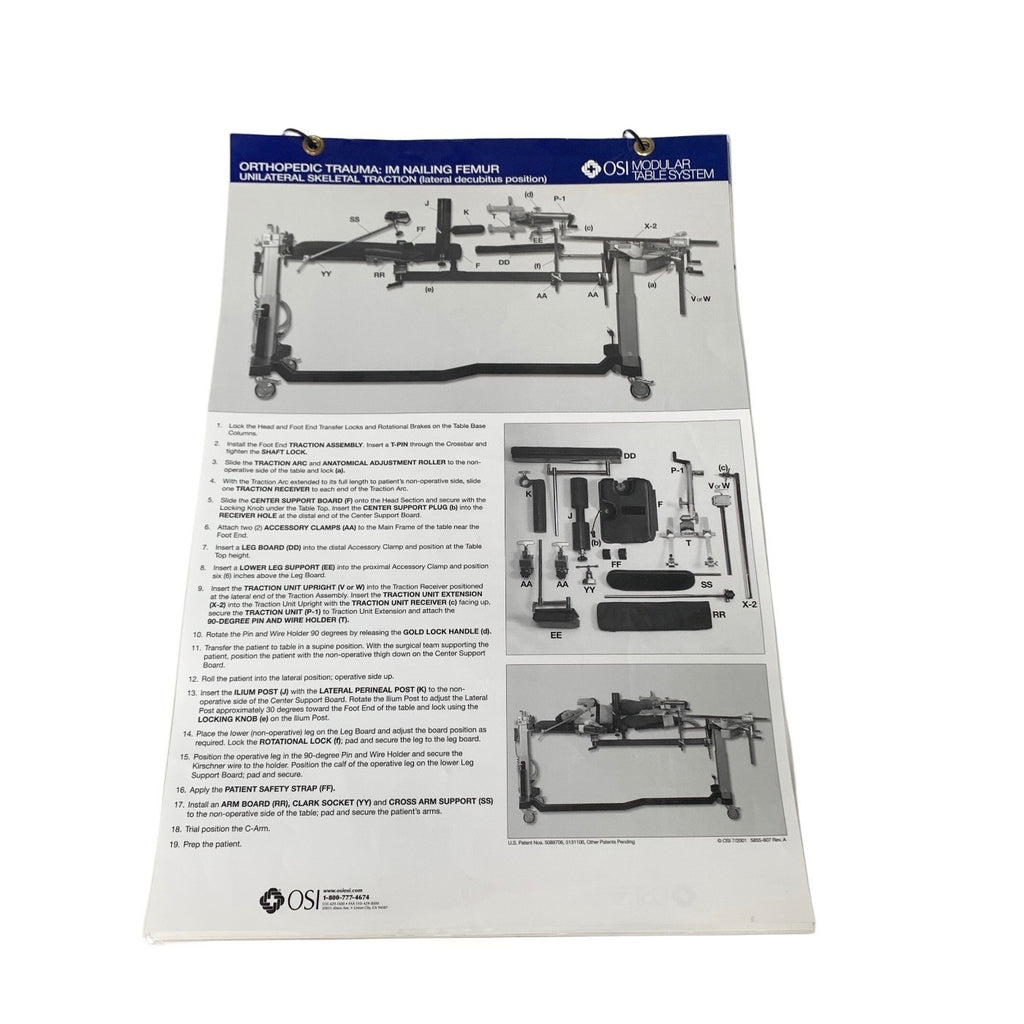 Mizuho OSI MODULAR TABLE SYSTEM INSTRUCTION GUIDE CHART