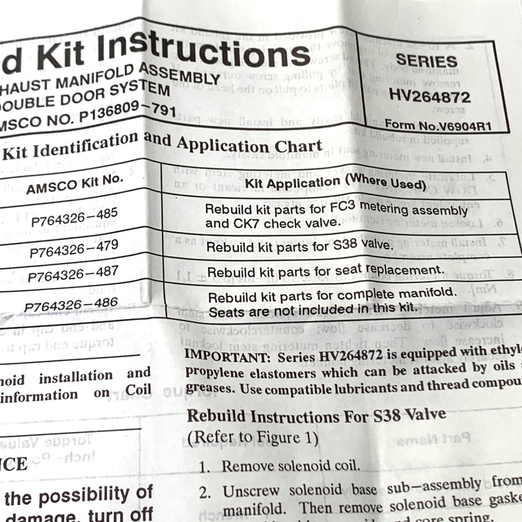 Amsco/STERIS REF P764326-485/K266493, Rebuild Kit Part for FC3 Metering Assembly